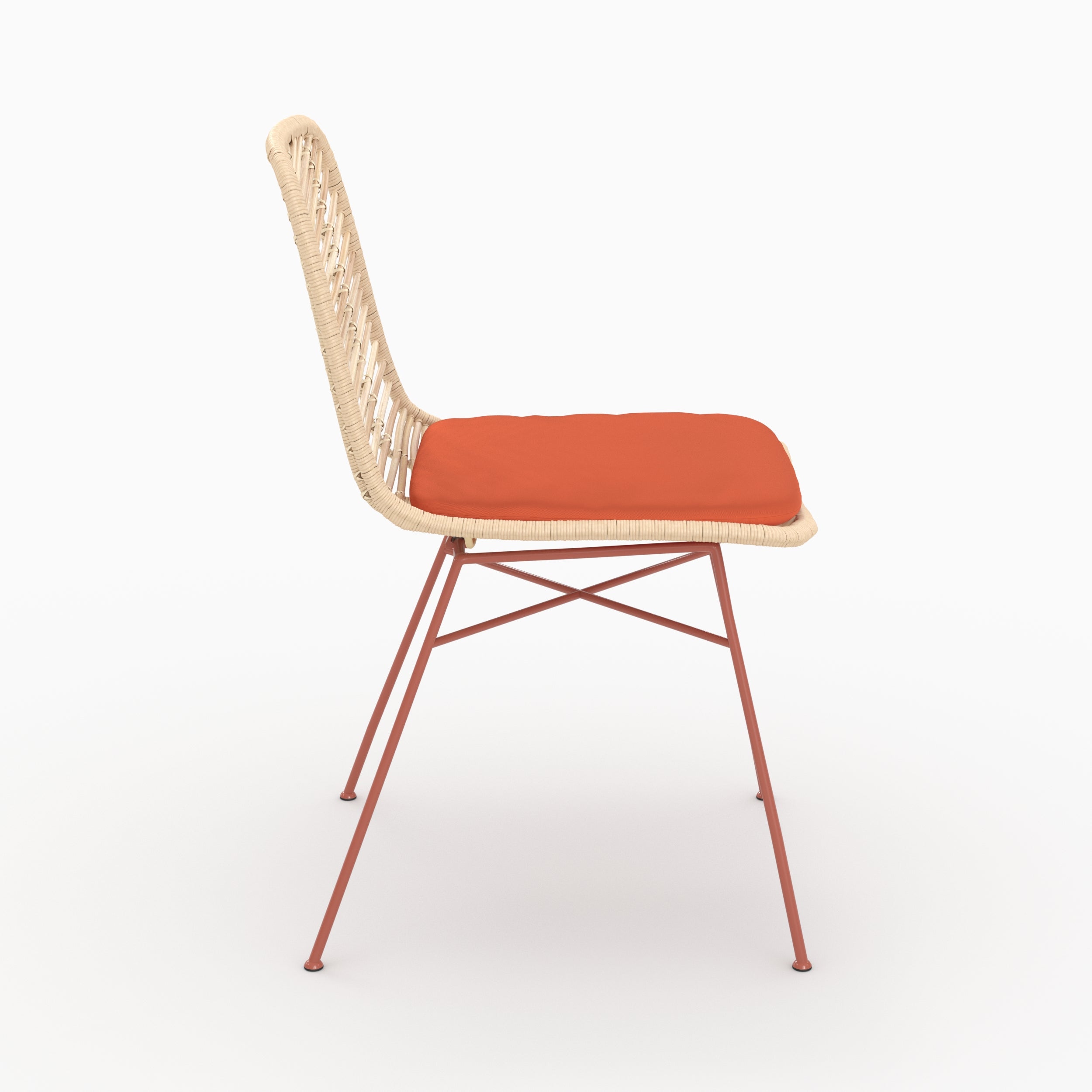 Chaise Tamara en rotin et tissu orange vermillon, vue de profil - Maison Pavane