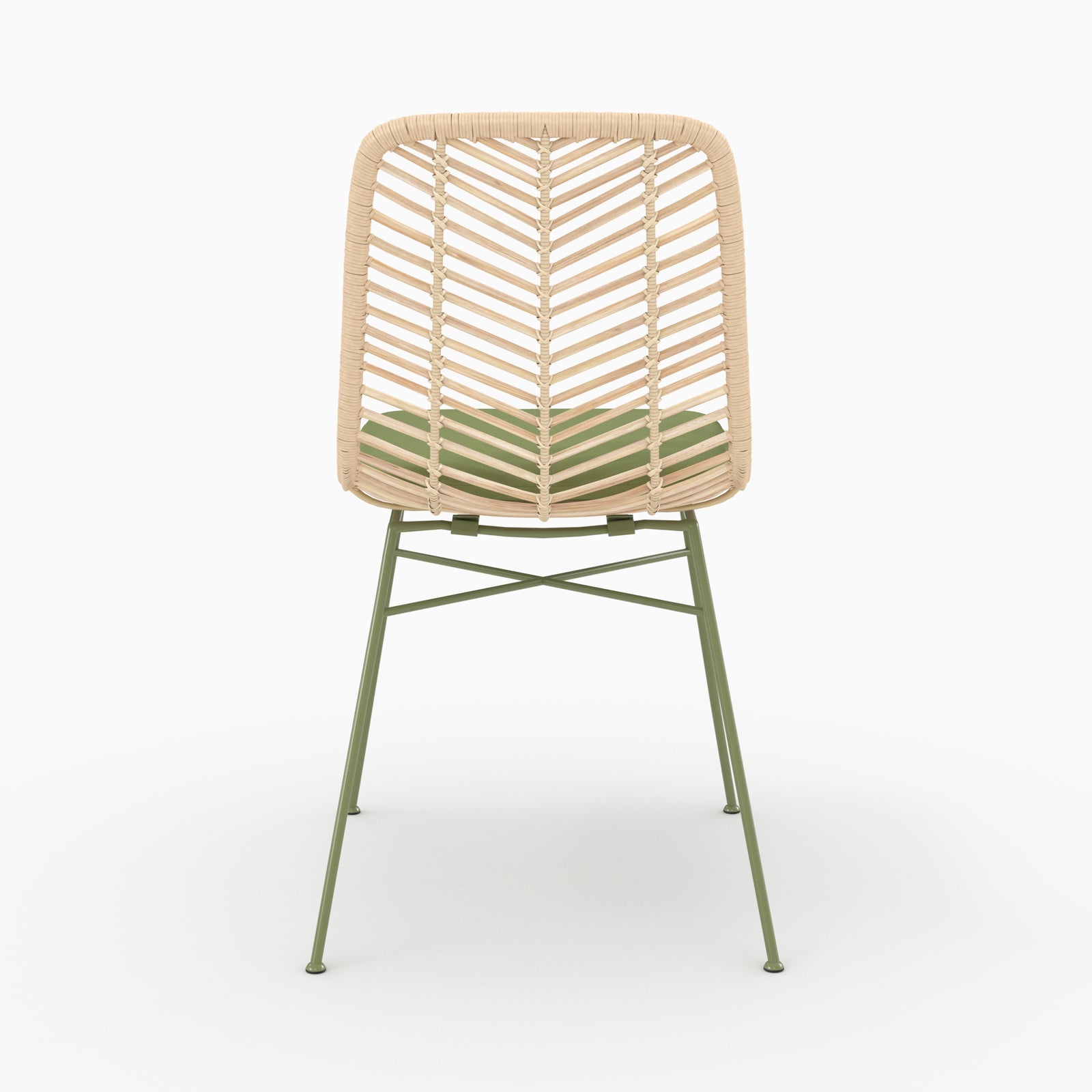 Chaise Tamara en rotin et tissu vert olive, vue de dos - Maison Pavane