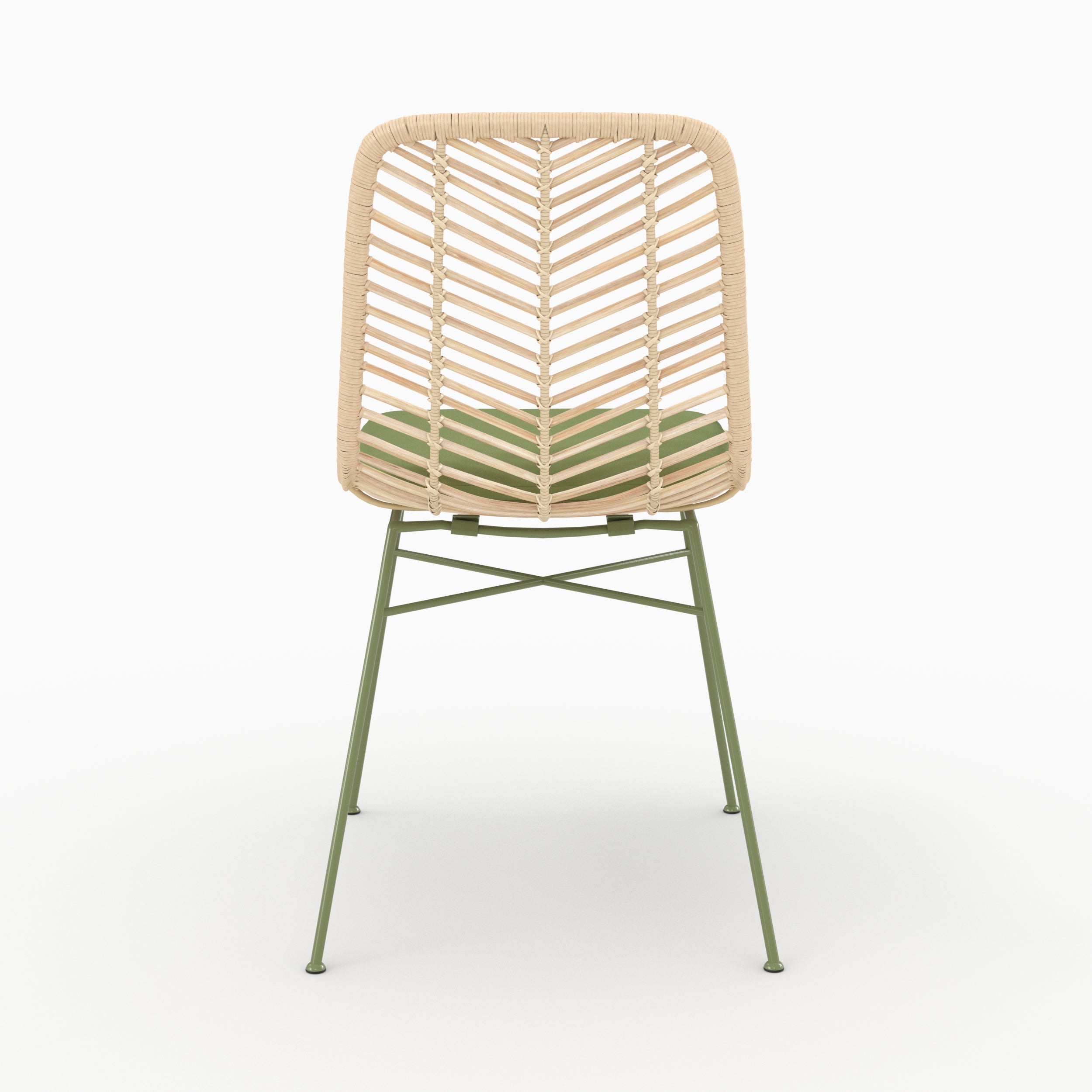 Chaise Tamara en rotin et tissu vert olive, vue de dos - Maison Pavane