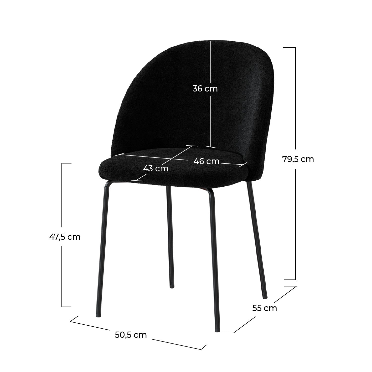 Chaise tissu bouclé noir 2 places