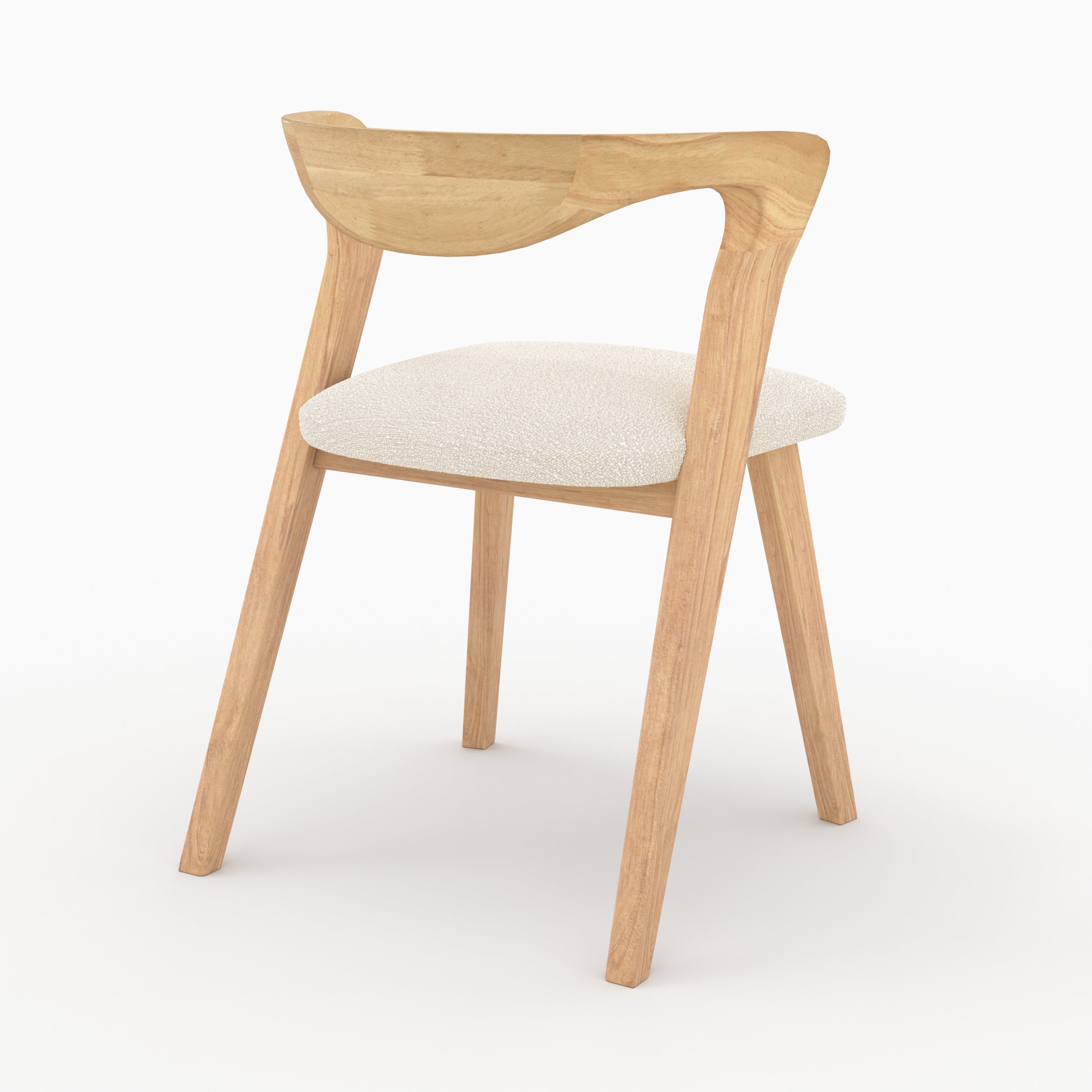 sedia vega in legno di hevea chiaro e tessuto bouclè crema