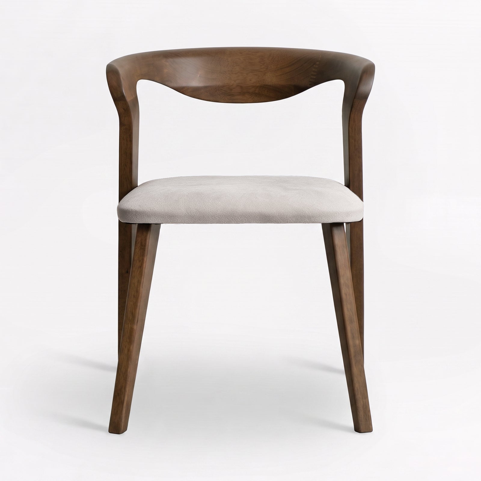 Chaise Vega en bois d'hévéa marron et tissu beige, vue de face - Maison Pavane