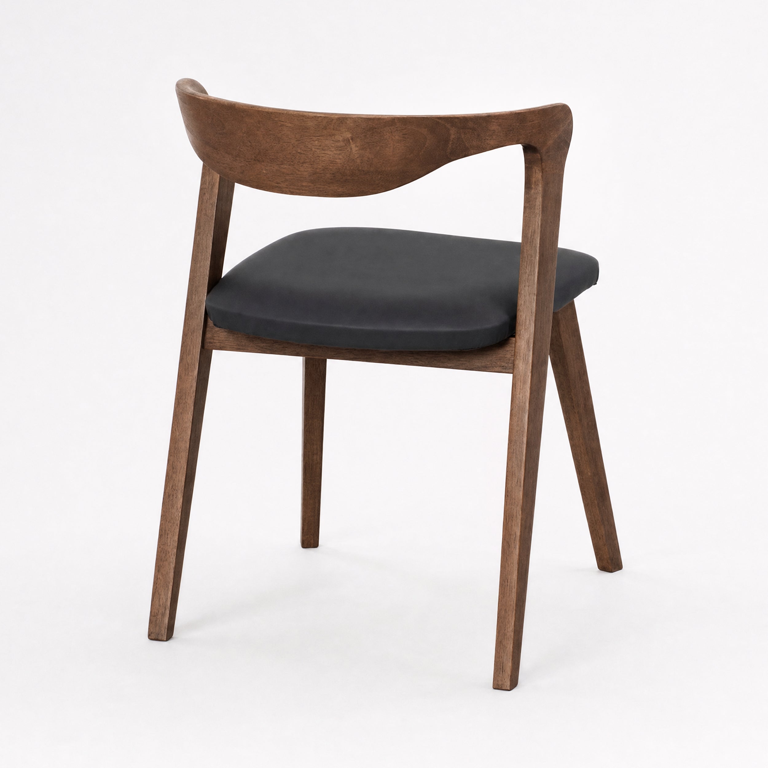 Chaise Vega marron et cuir synthétique noir, vue de trois-quarts arrière - Maison Pavane