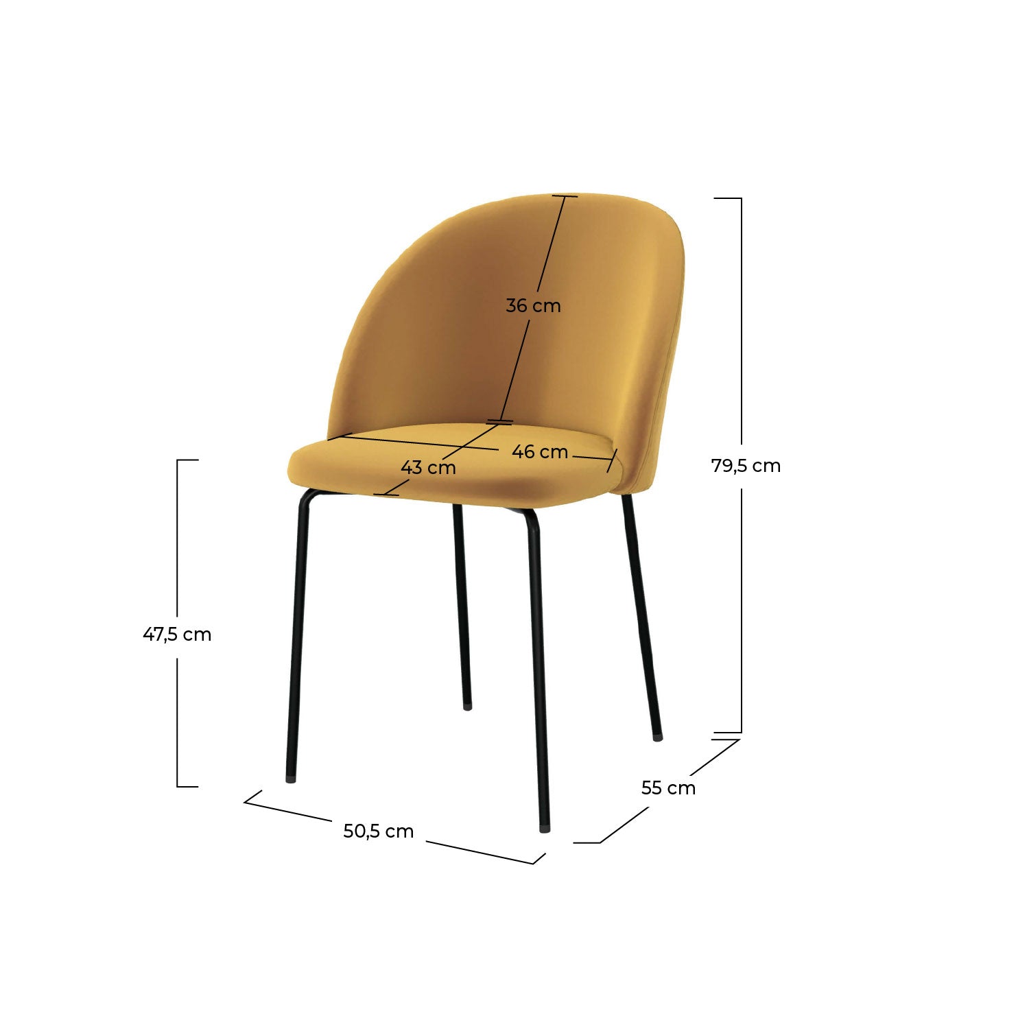 Chaise velours jaune Karl lot 2