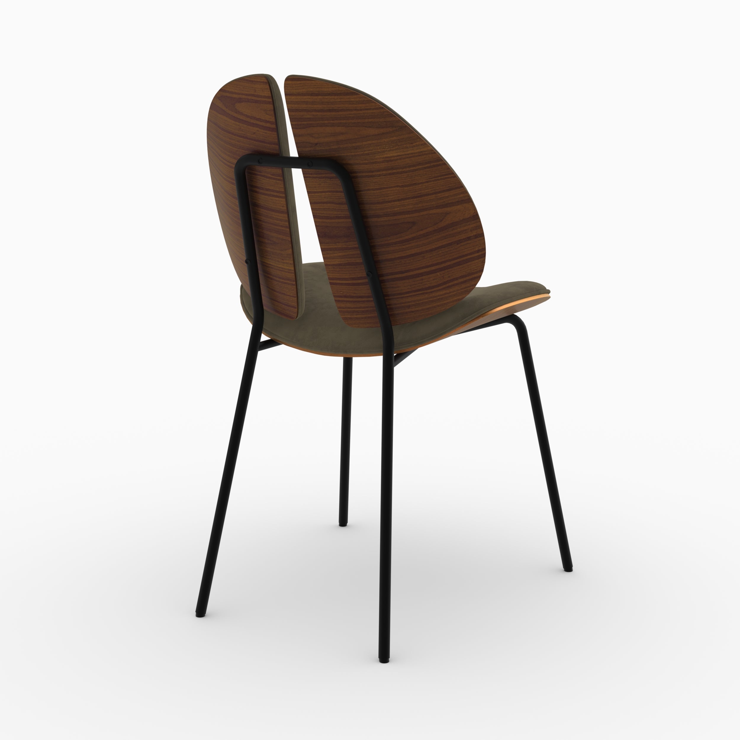 Chaise velours kaki Coccinelle bois noyer