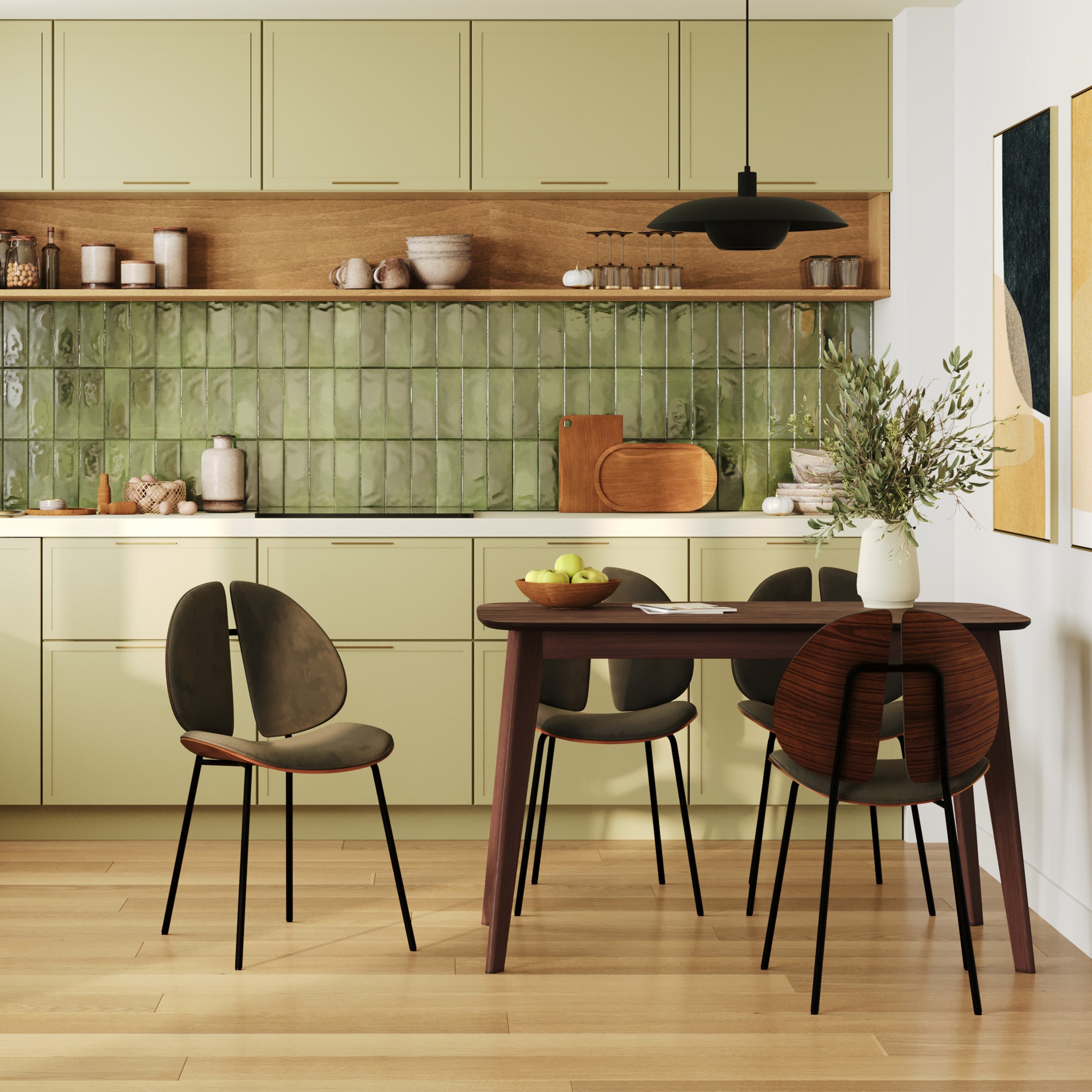 Chaise velours kaki Coccinelle vert dossier en bois