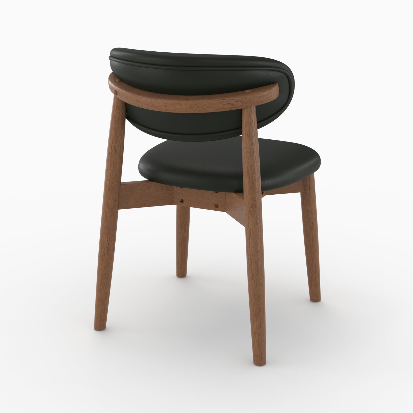 Chaise Yuna en cuir synthétique noir et bois foncé, vue de trois quarts arrière - Maison Pavane