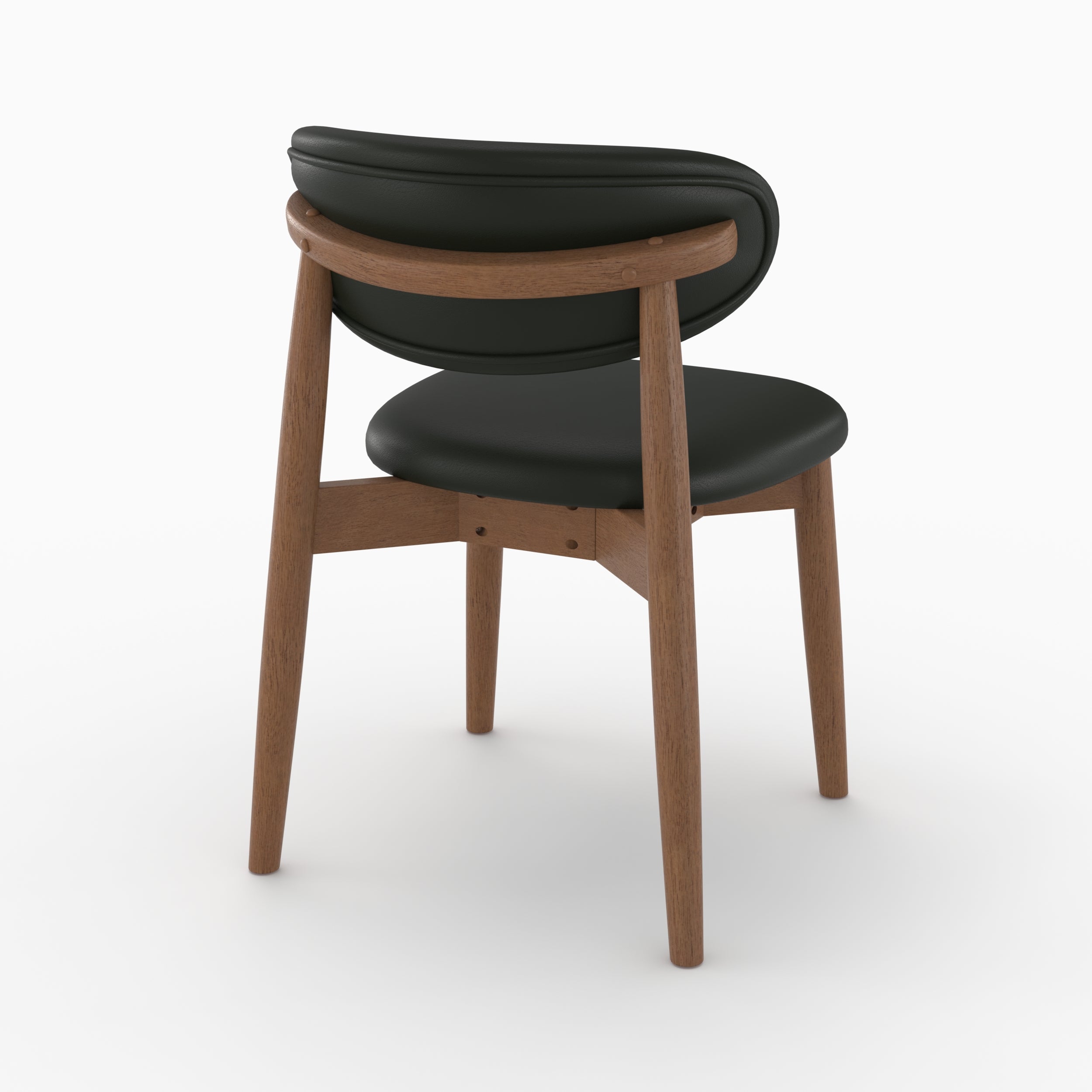 Chaise Yuna en cuir synthétique noir et bois foncé, vue de trois quarts arrière - Maison Pavane