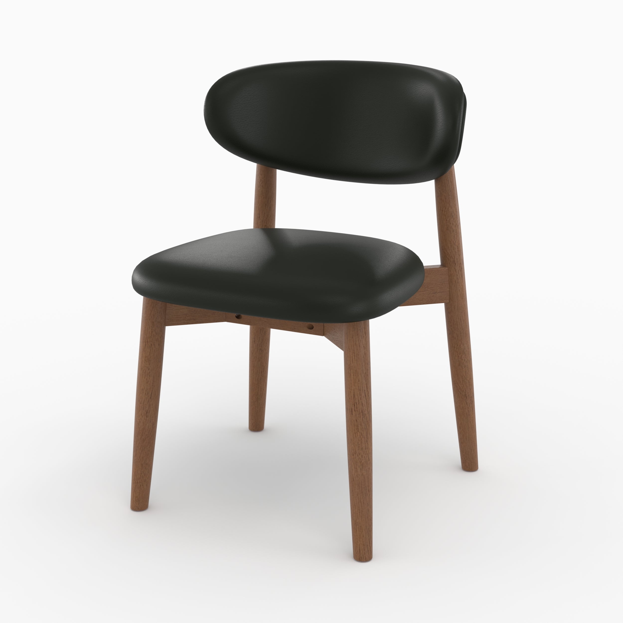 Chaise Yuna en cuir synthétique noir et bois foncé, vue de trois quarts - Maison Pavane