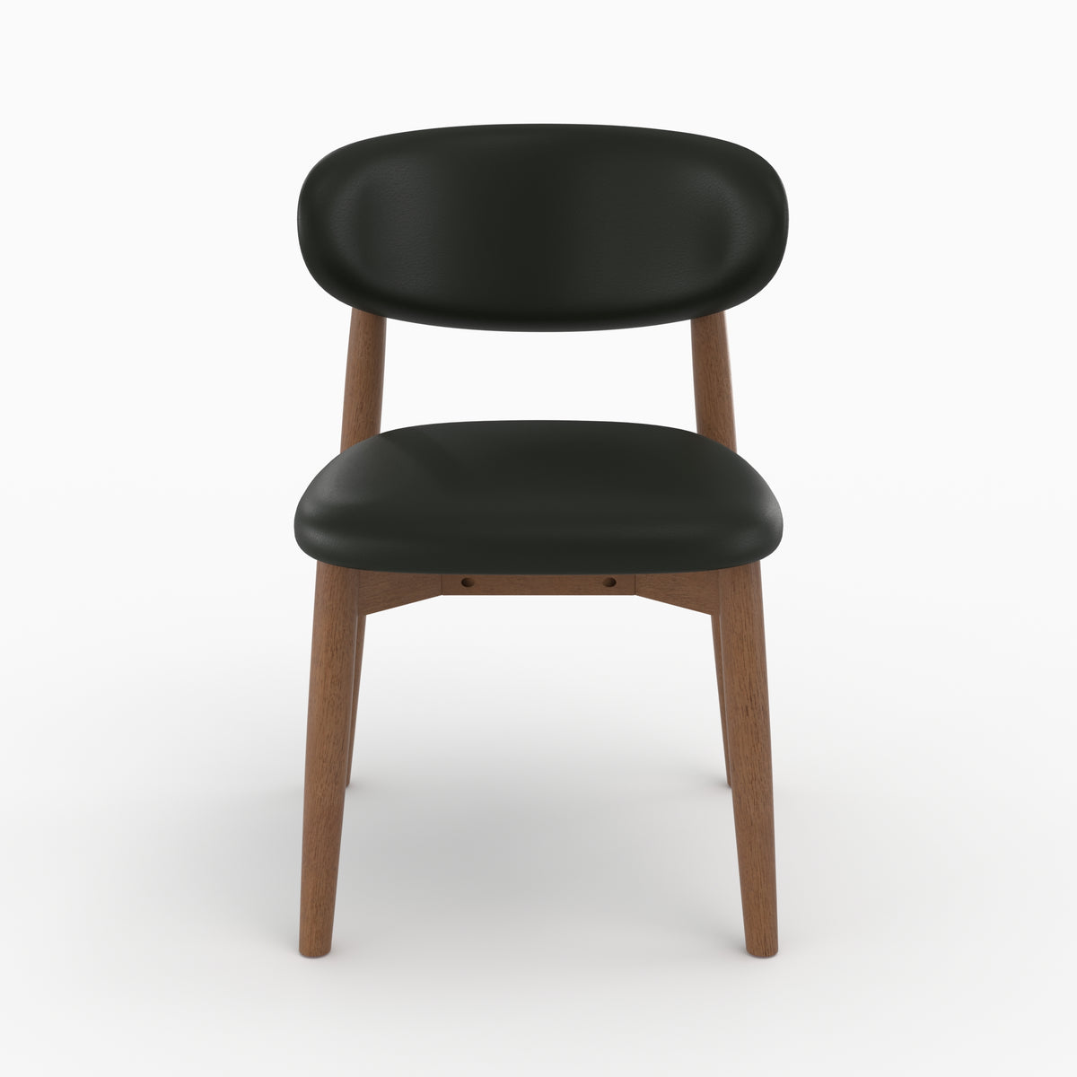 Chaise Yuna en cuir synthétique noir et bois foncé, vue de face - Maison Pavane
