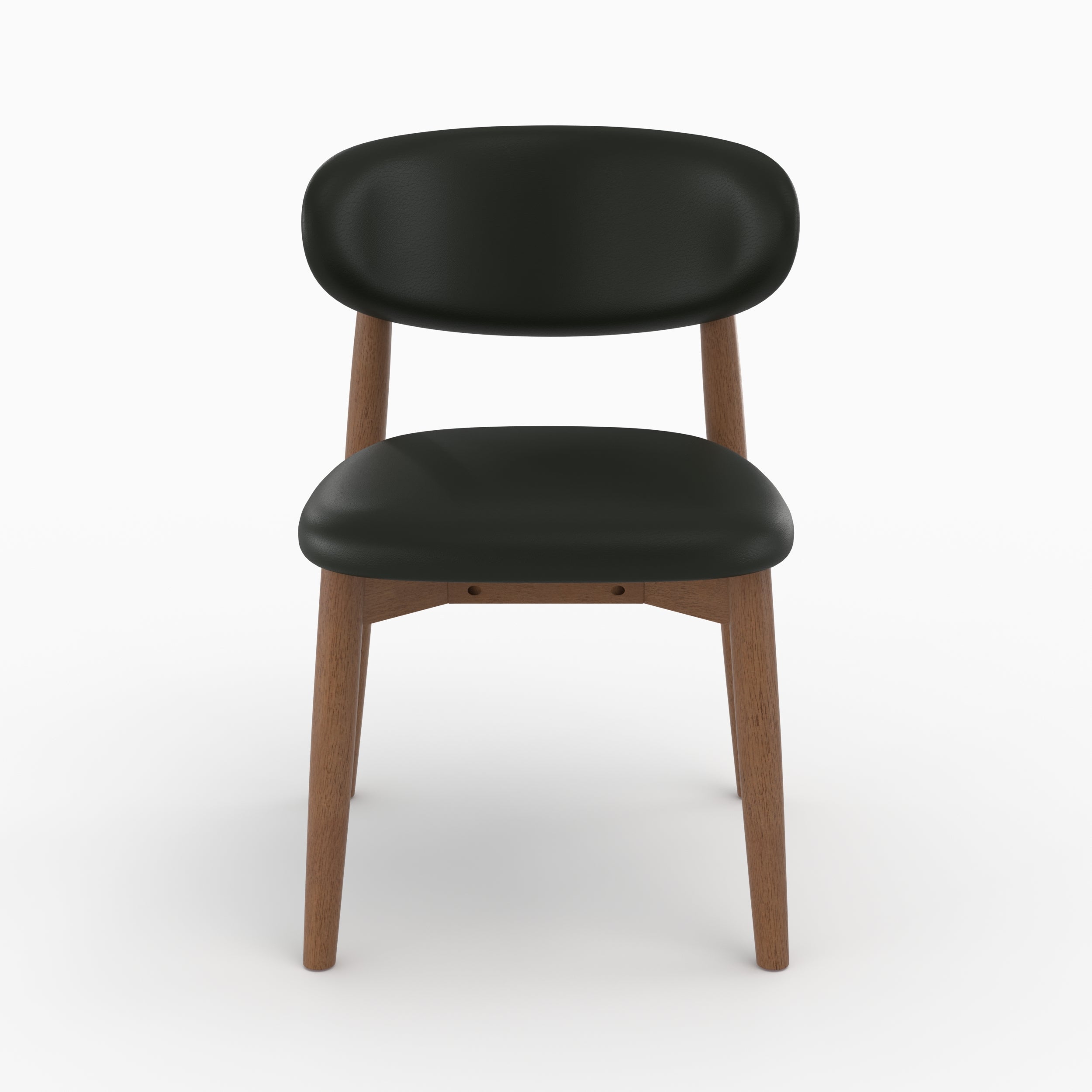 Chaise Yuna en cuir synthétique noir et bois foncé, vue de face - Maison Pavane