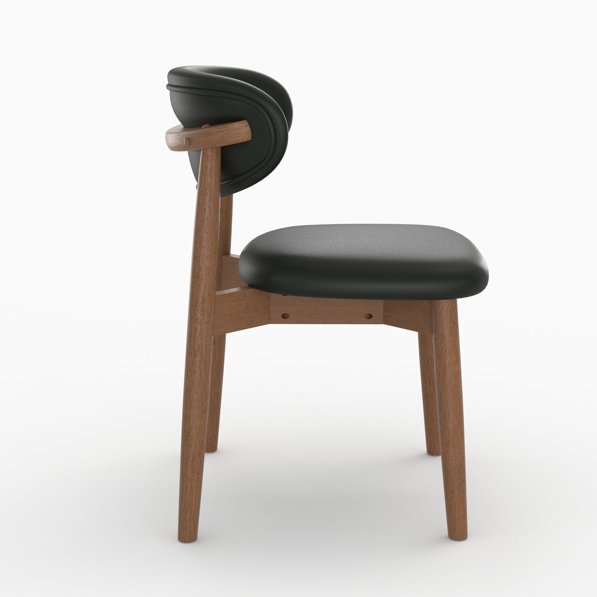 Chaise Yuna en cuir synthétique noir et bois foncé, vue de profil - Maison Pavane