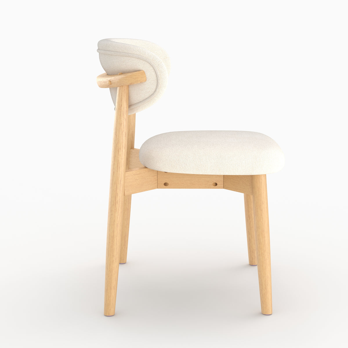 Chaise Yuna en tissu beige et bois clair, vue de profil - Maison Pavane