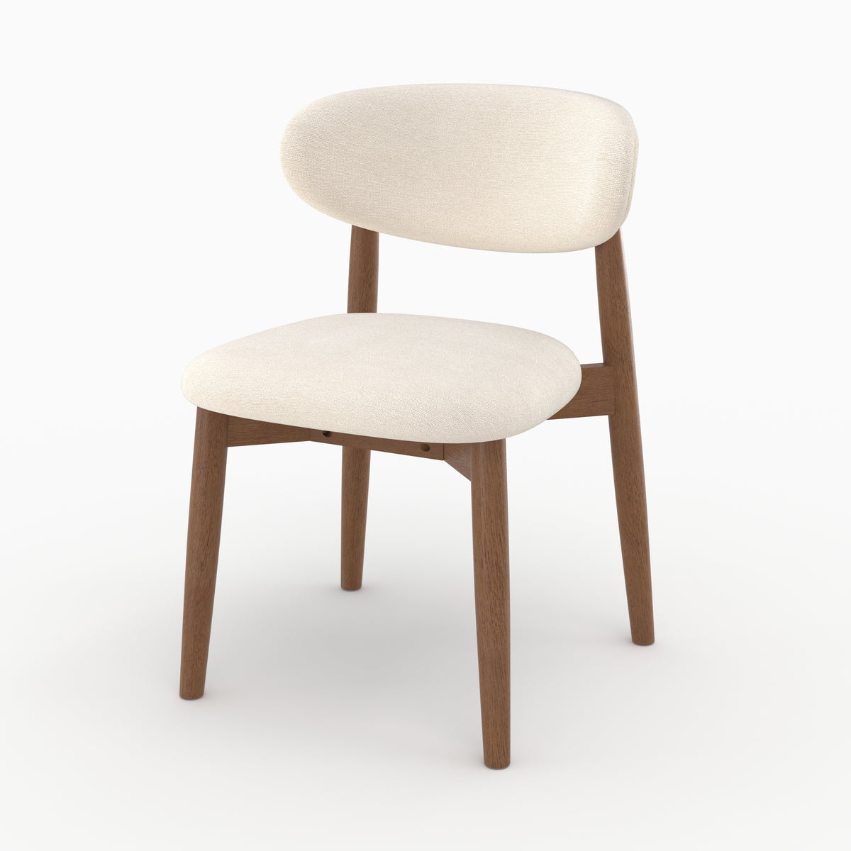 Chaise Yuna en tissu beige et bois foncé, vue de trois quarts - Maison Pavane