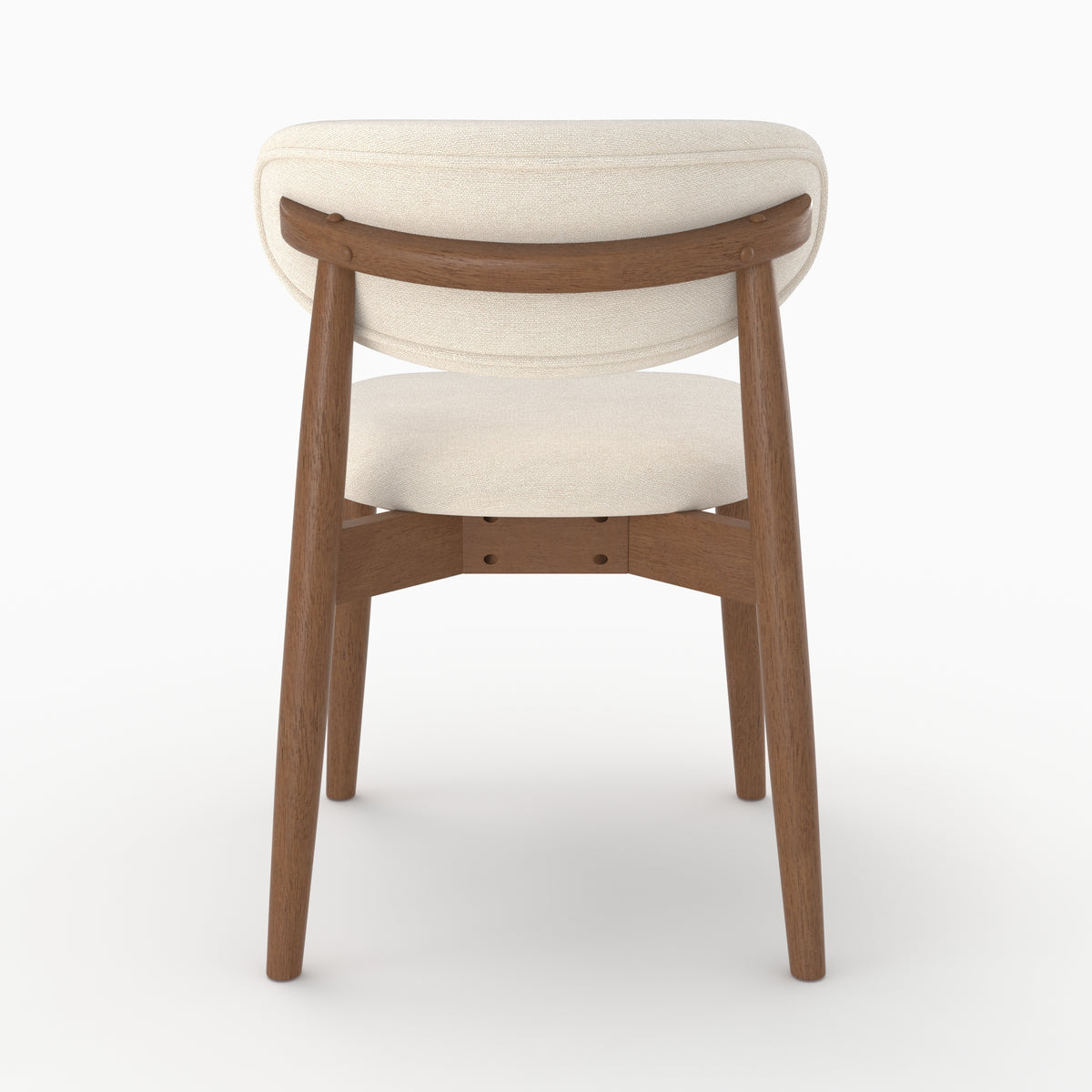 Chaise Yuna en tissu beige et bois foncé, vue de dos - Maison Pavane