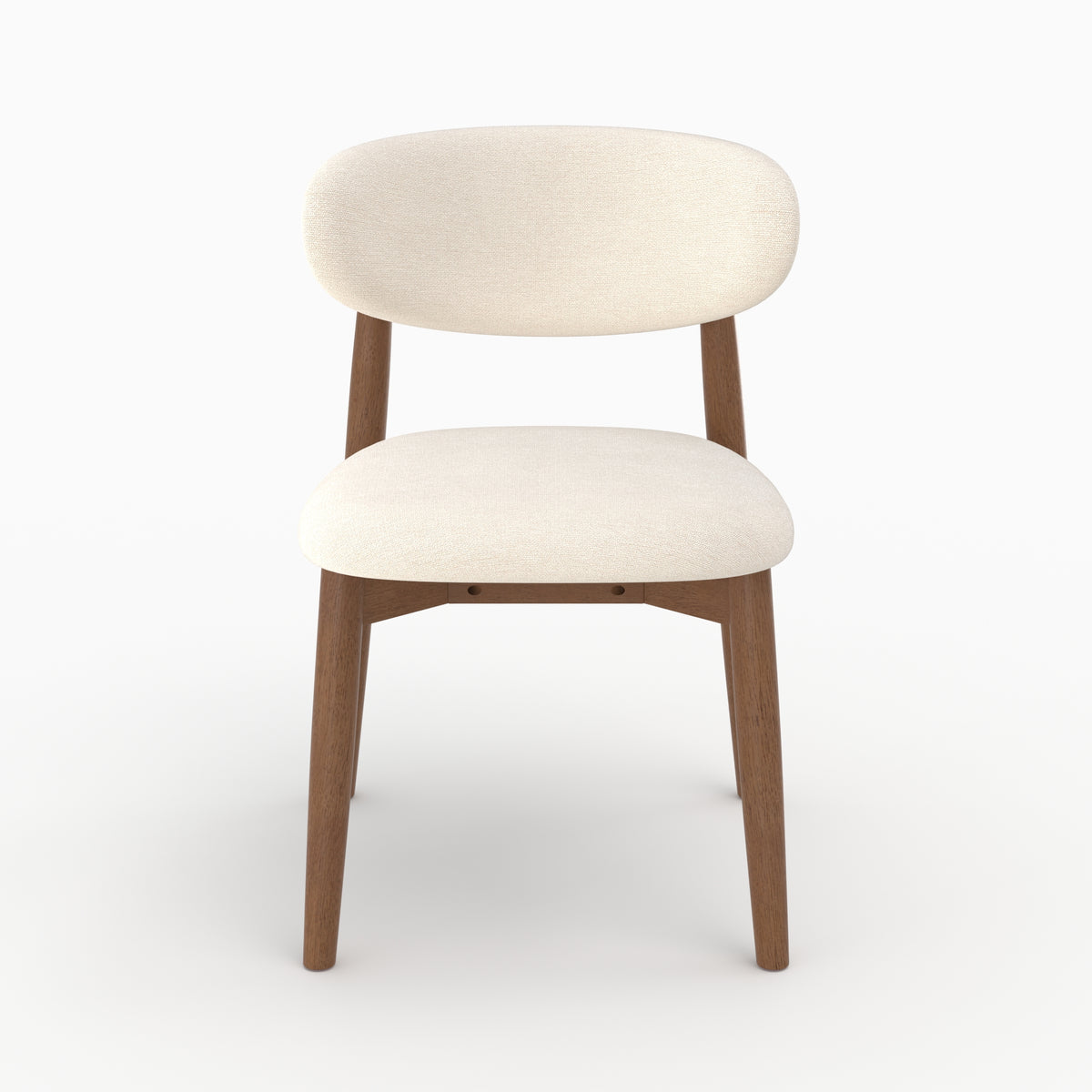 Chaise Yuna en tissu beige et bois foncé, vue de face - Maison Pavane