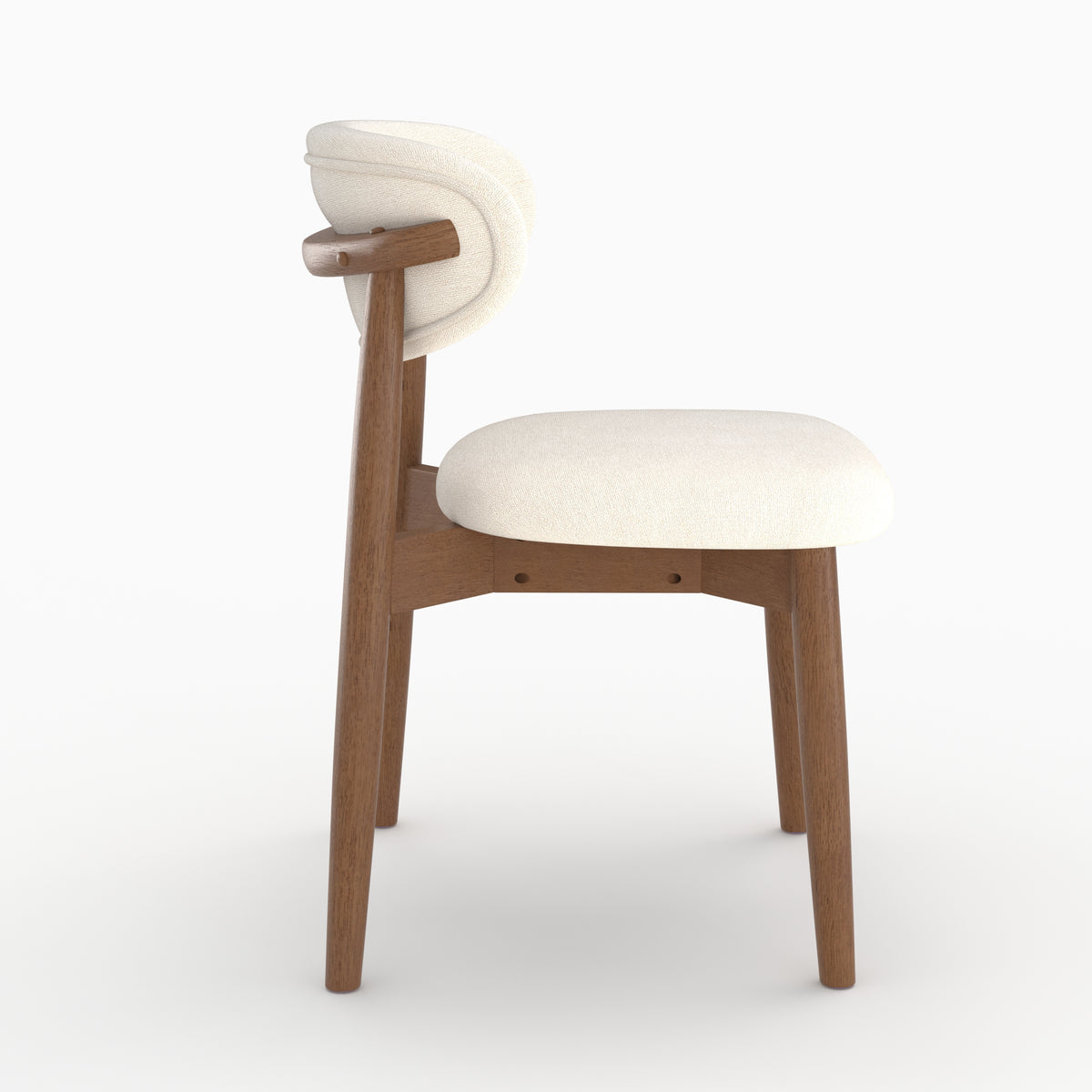 Chaise Yuna en tissu beige et bois foncé, vue de profil - Maison Pavane