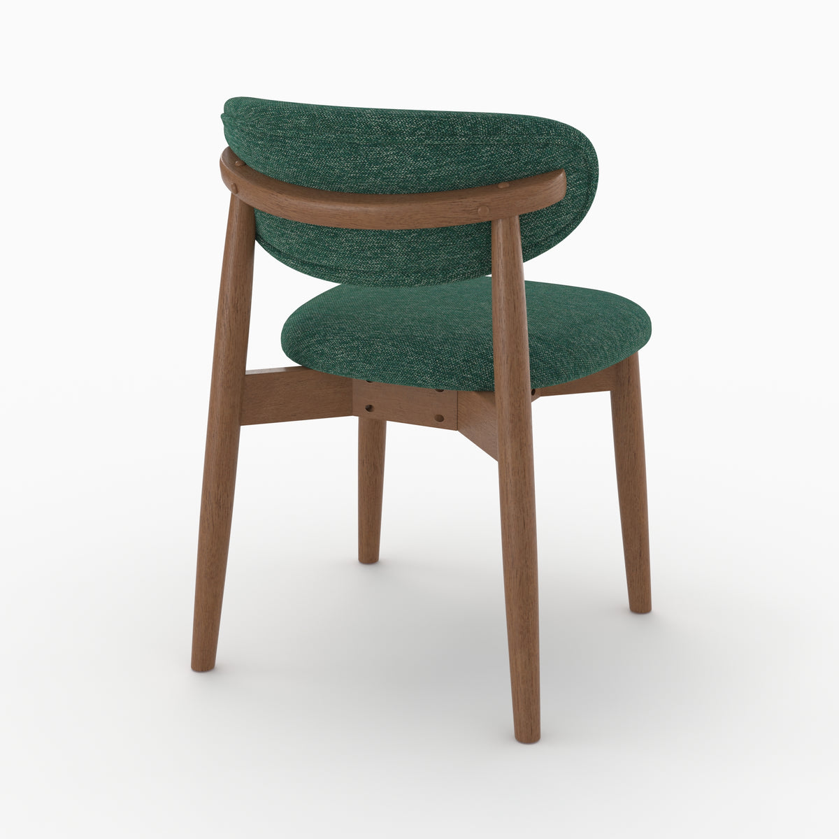 Chaise Yuna en tissu chiné vert sapin et bois foncé, vue de trois quarts arrière - Maison Pavane