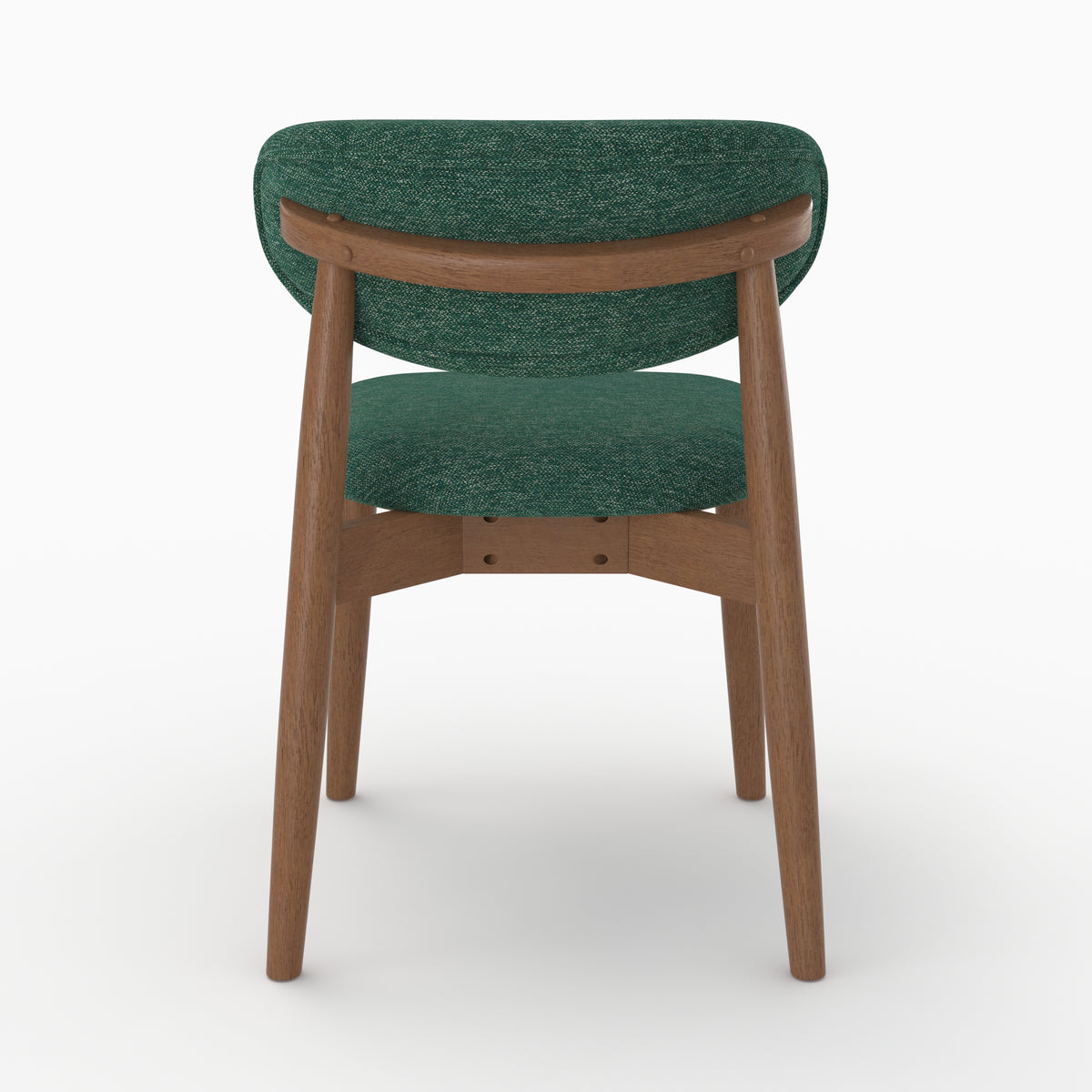 Chaise Yuna en tissu chiné vert sapin et bois foncé, vue de dos - Maison Pavane