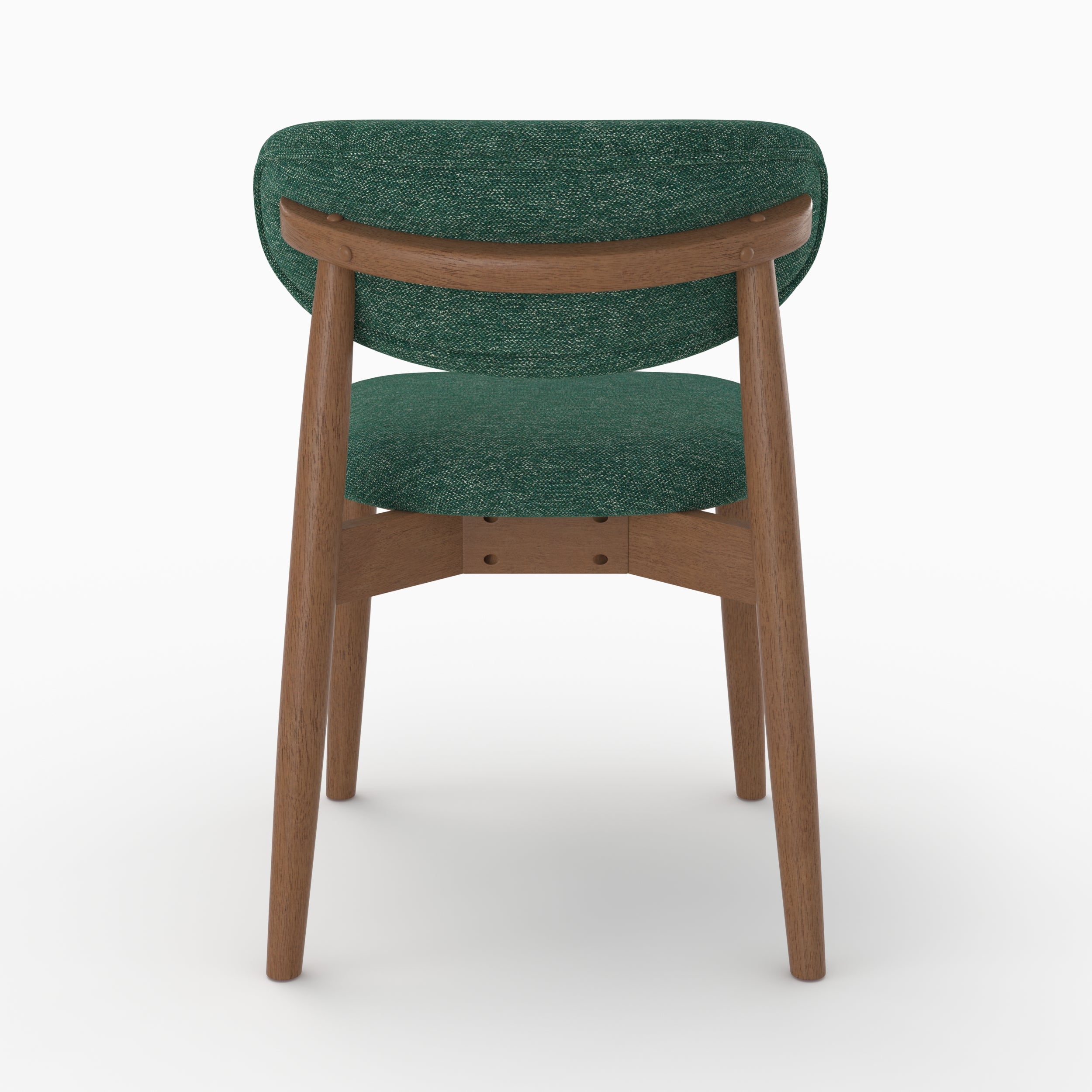 Chaise Yuna en tissu chiné vert sapin et bois foncé, vue de dos - Maison Pavane