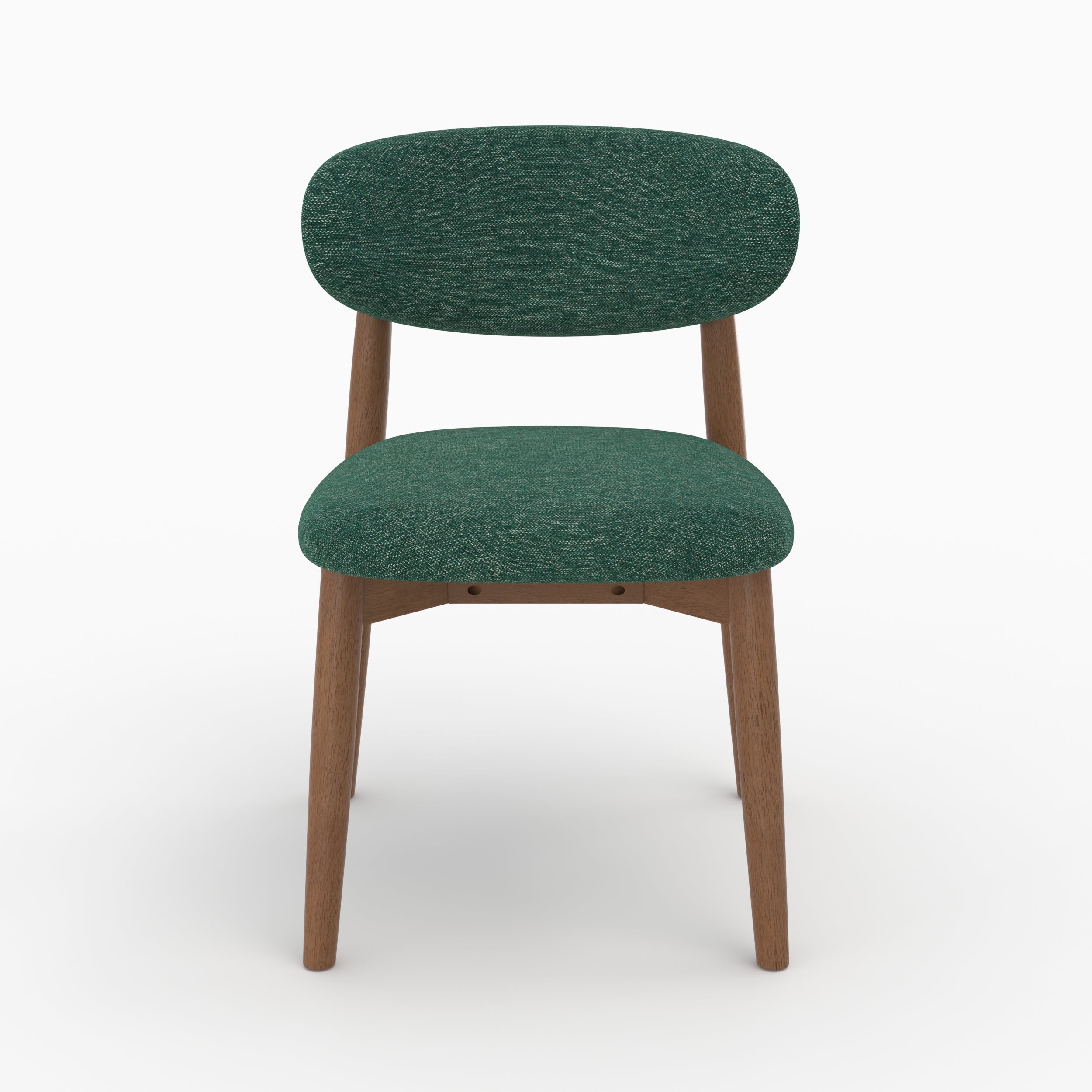 Chaise Yuna en tissu chiné vert sapin et bois foncé, vue de face - Maison Pavane