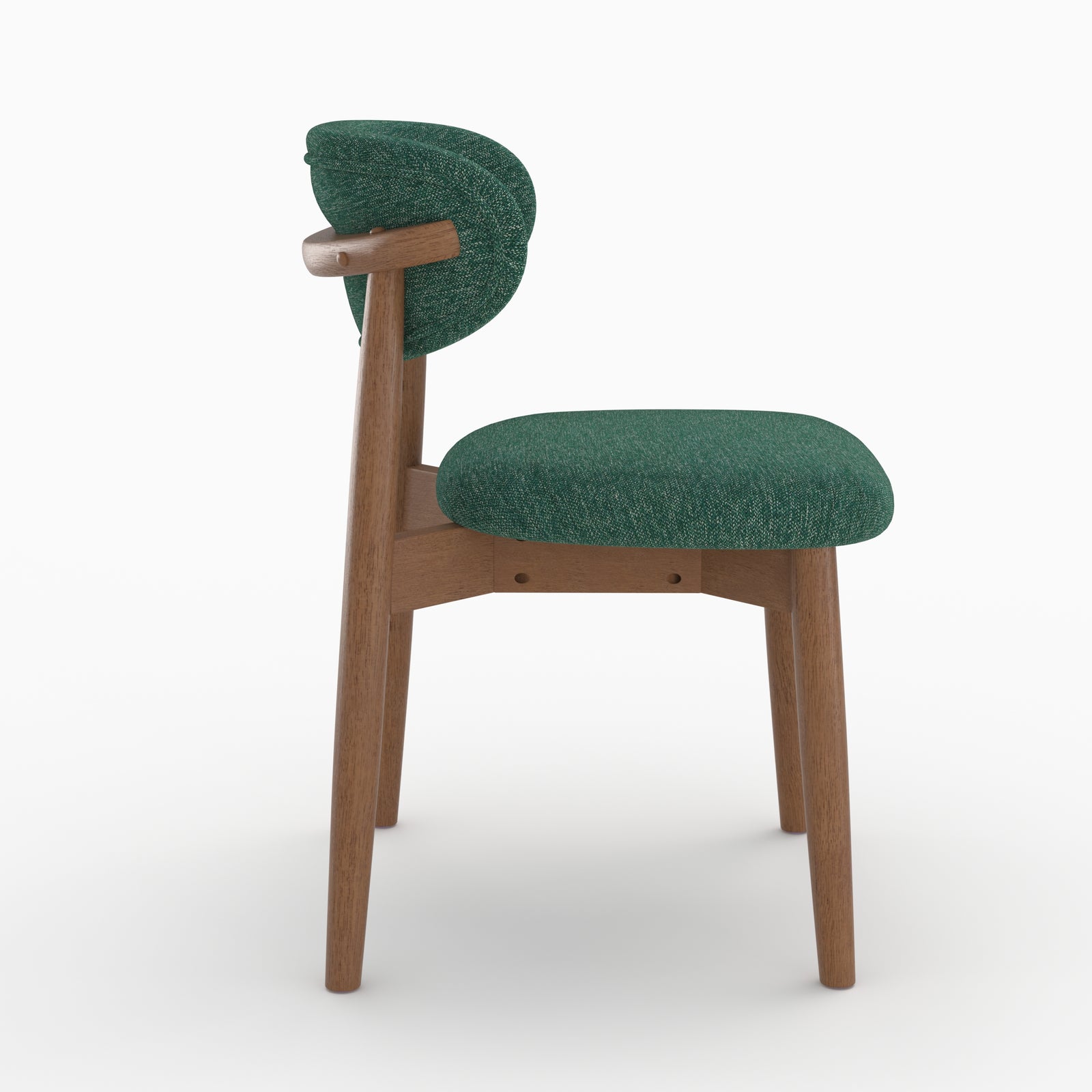 Chaise Yuna en tissu chiné vert sapin et bois foncé, vue de profil - Maison Pavane