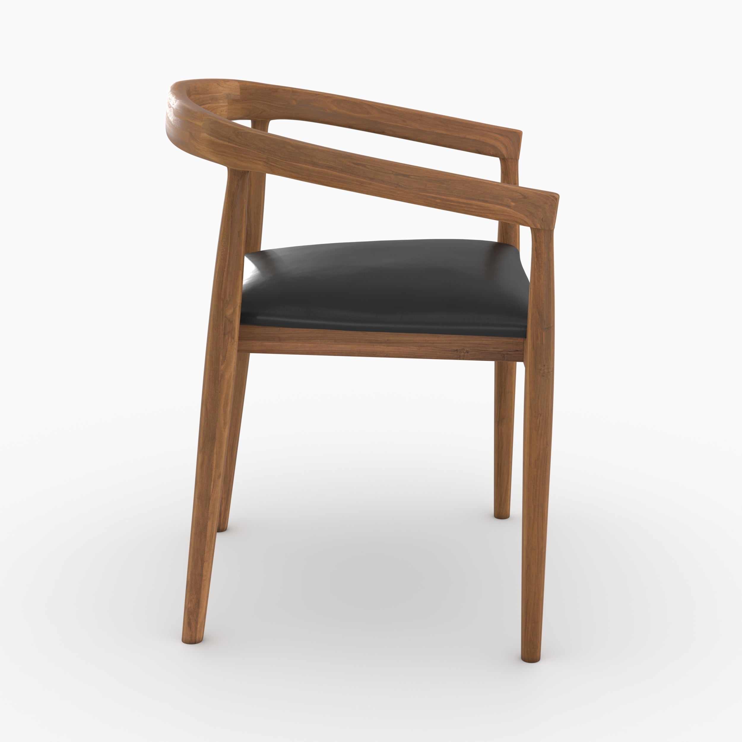 Chaises Bali bois teck cuir noir lot 2