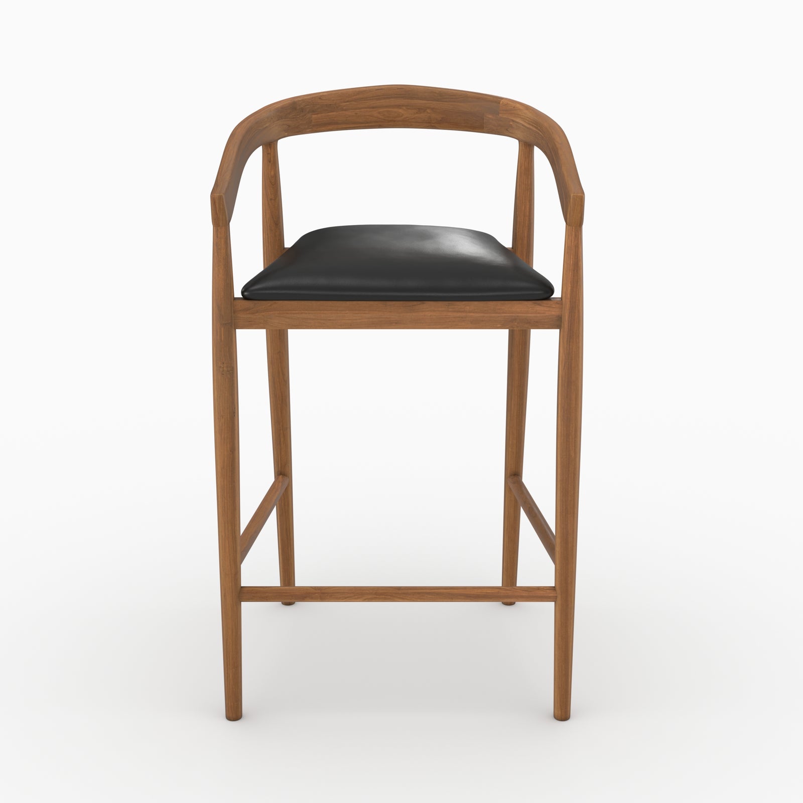 Chaises bar 77cm teck vernis cuir noir Bali