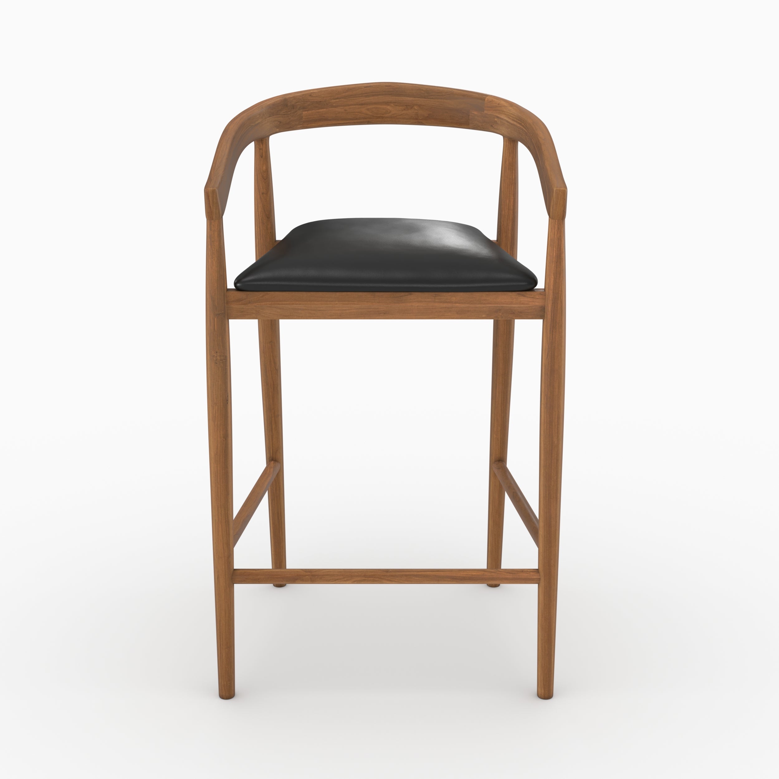 Chaises bar 77cm teck vernis cuir noir Bali