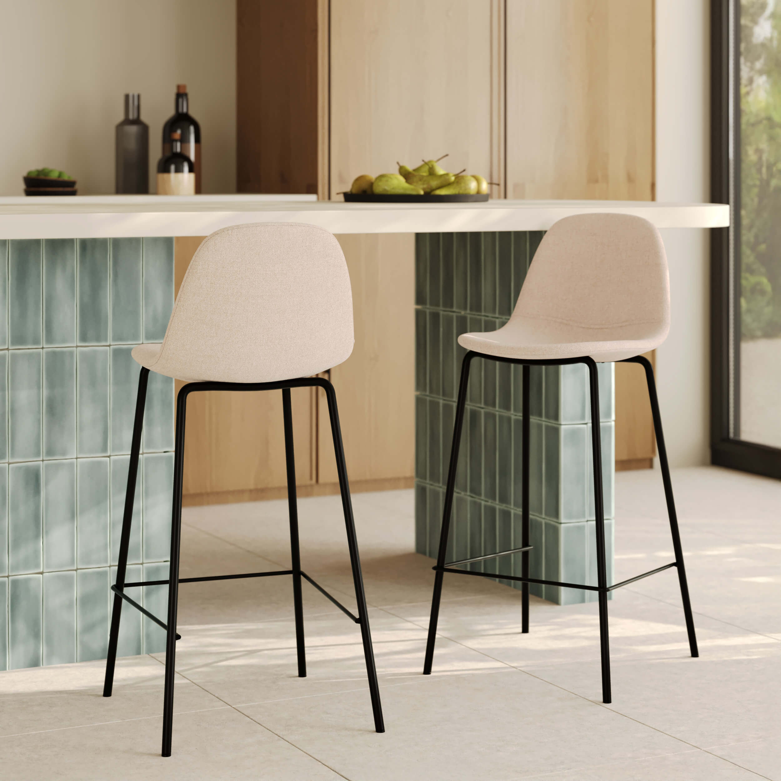 Chaises de bar tissu beige Henrik 65.5 cm