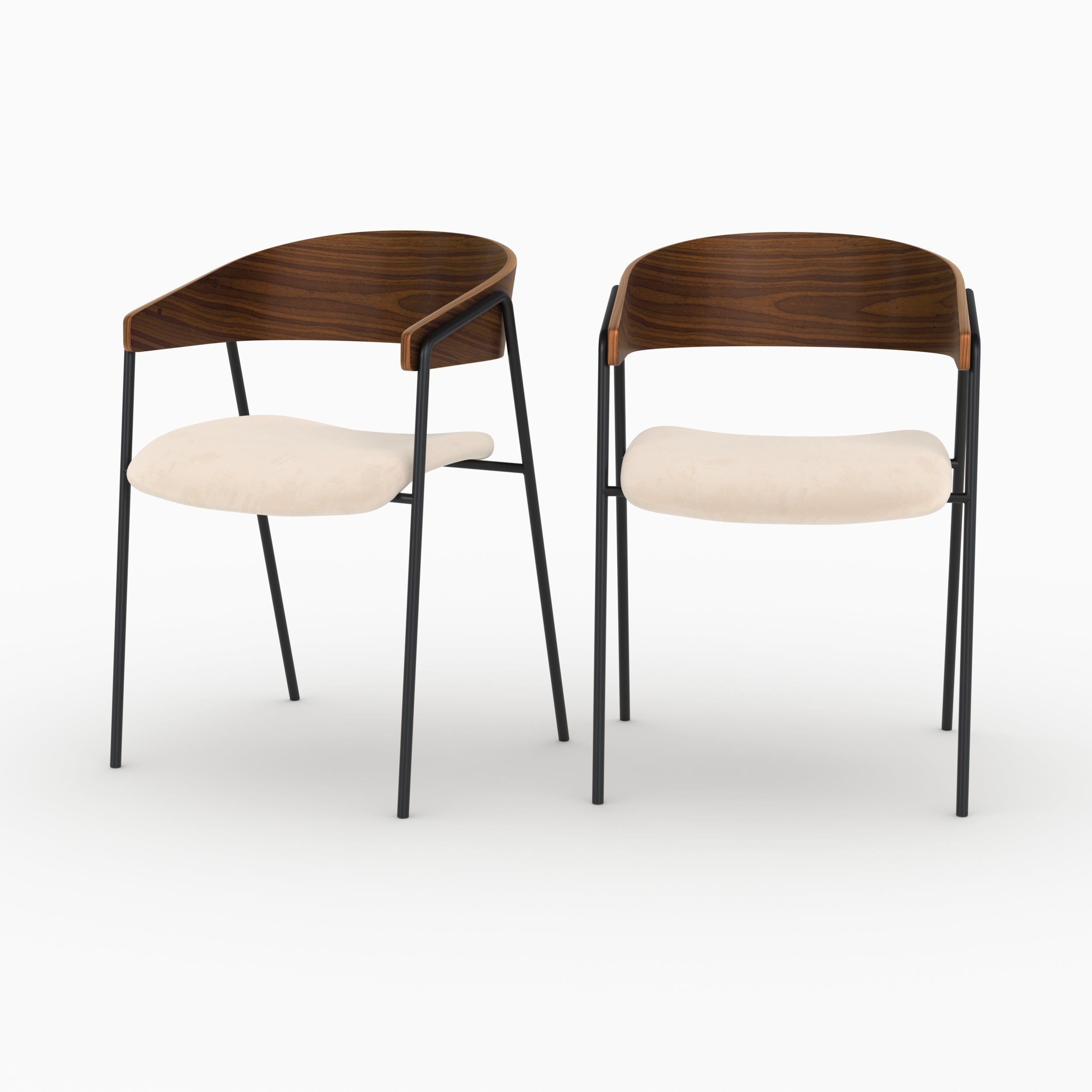 Chaises design Esmée noyer blanc cassé velours