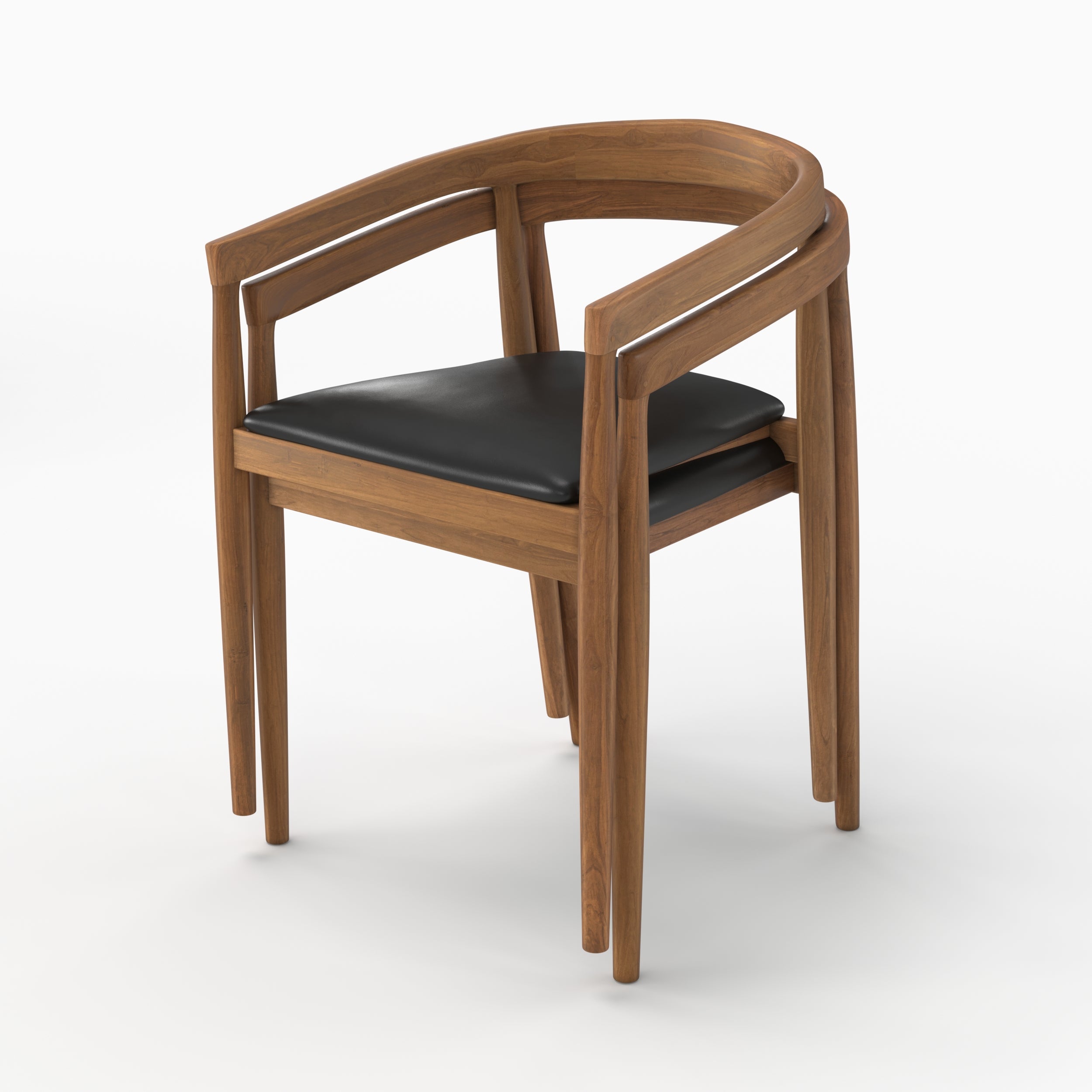 Chaises en teck vernis Bali cuir noir lot 2