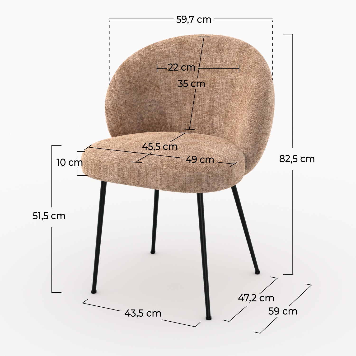 Chaises en velours chenille marron glace