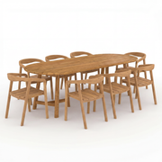 Table et chaises de jardin Bora en bois de teck recyclé, 8 personnes
