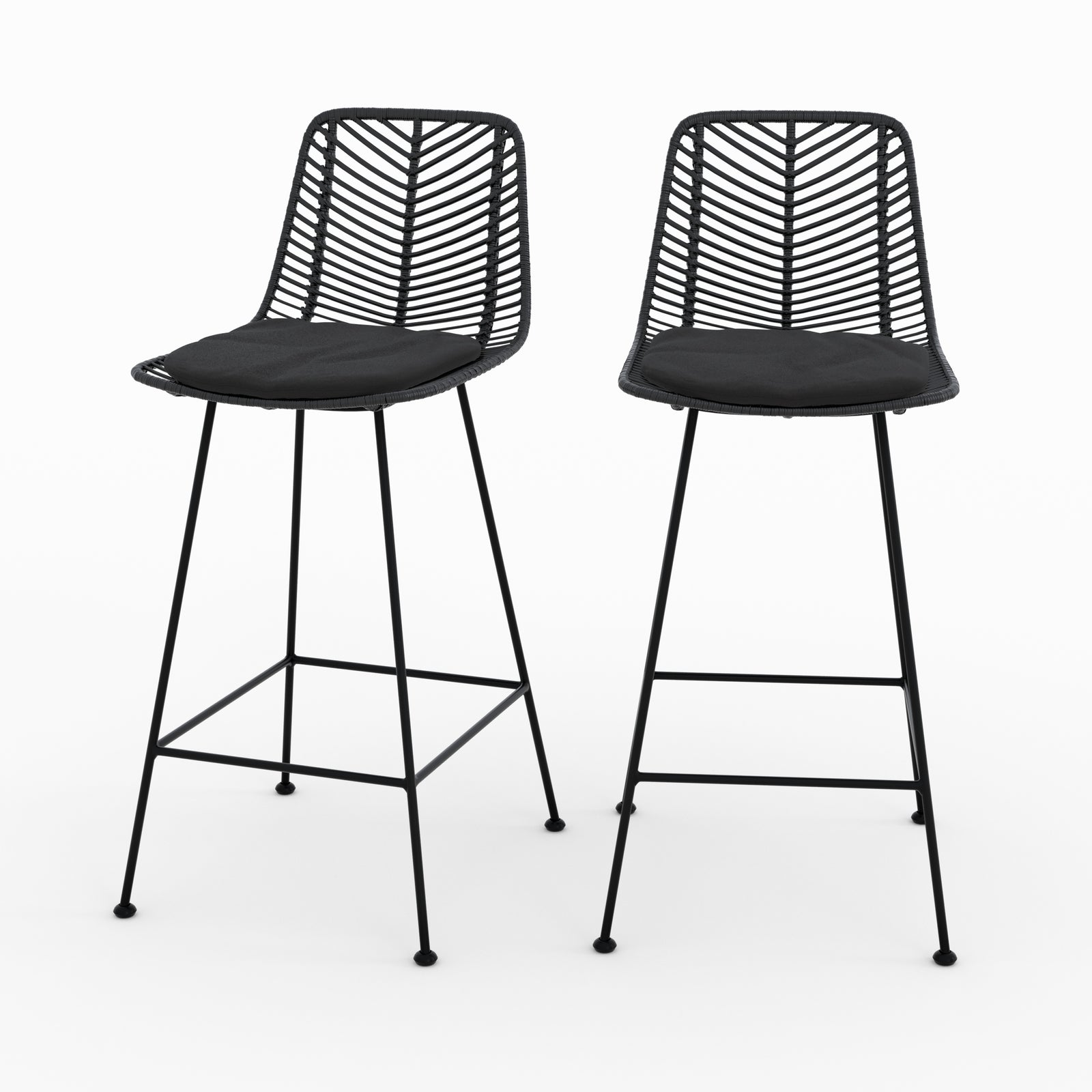Chaises ilot tamara 66cm rotin noir lot deux