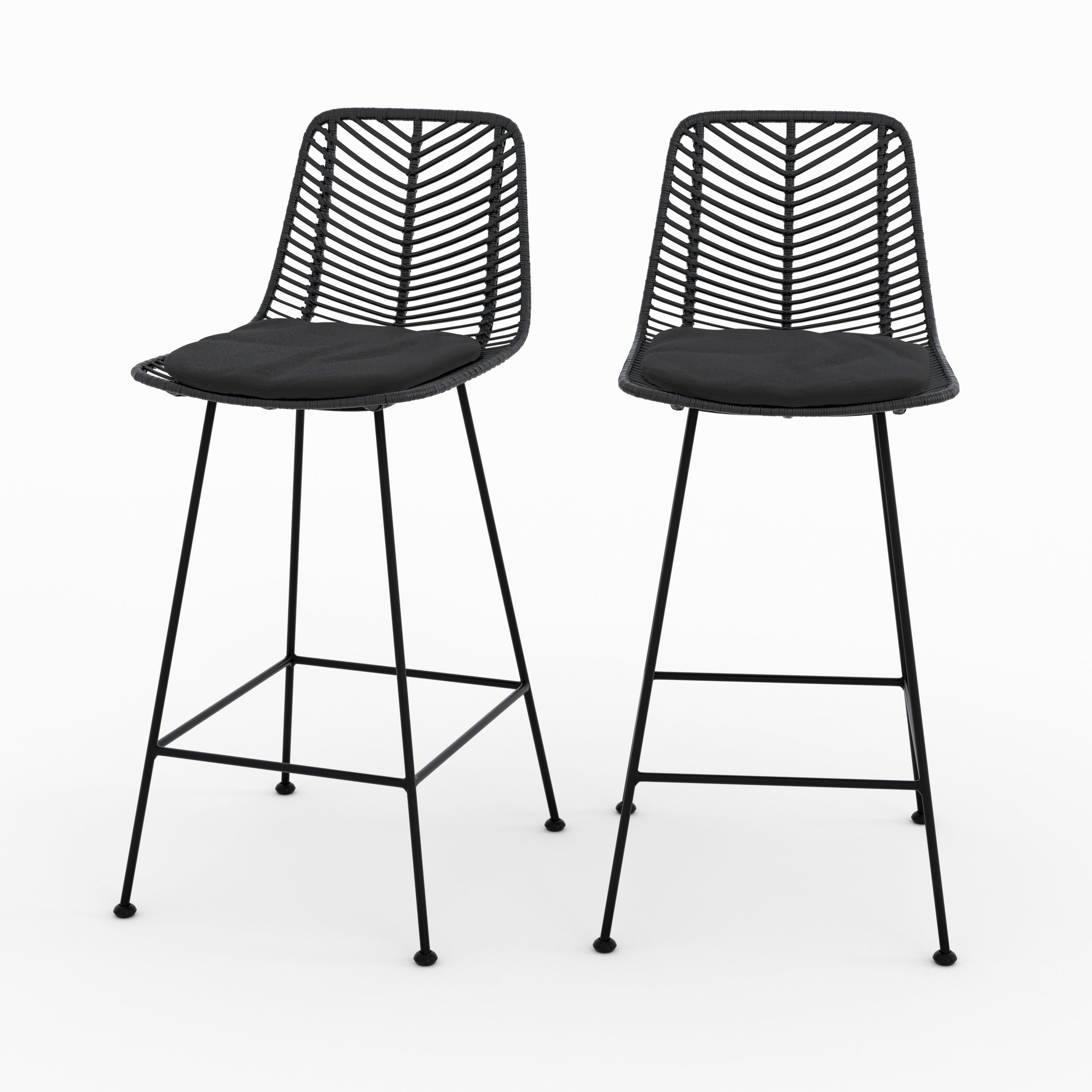 Chaises ilot tamara 66cm rotin noir lot deux