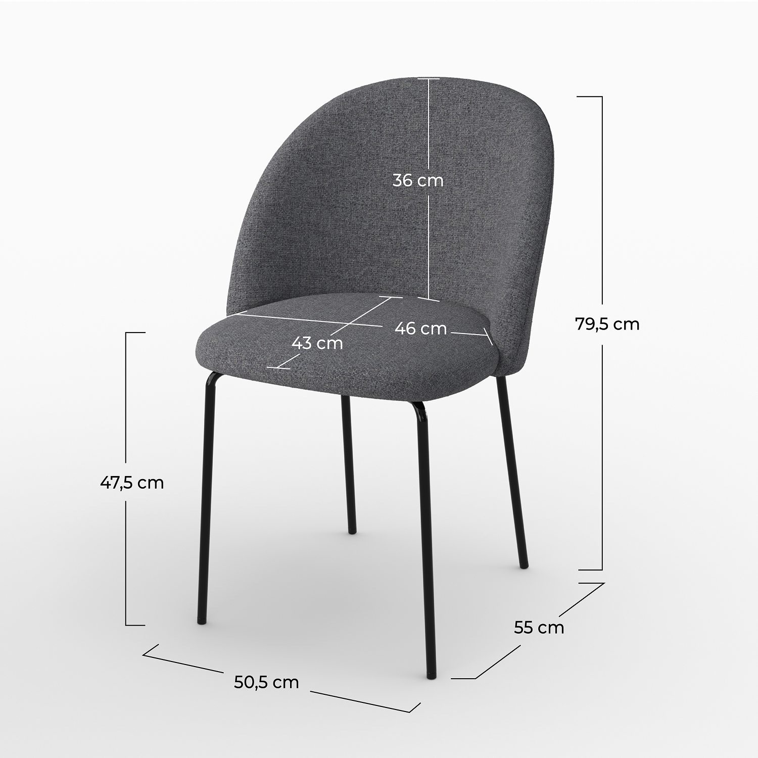 Chaises Karl en tissu gris foncé lot 2