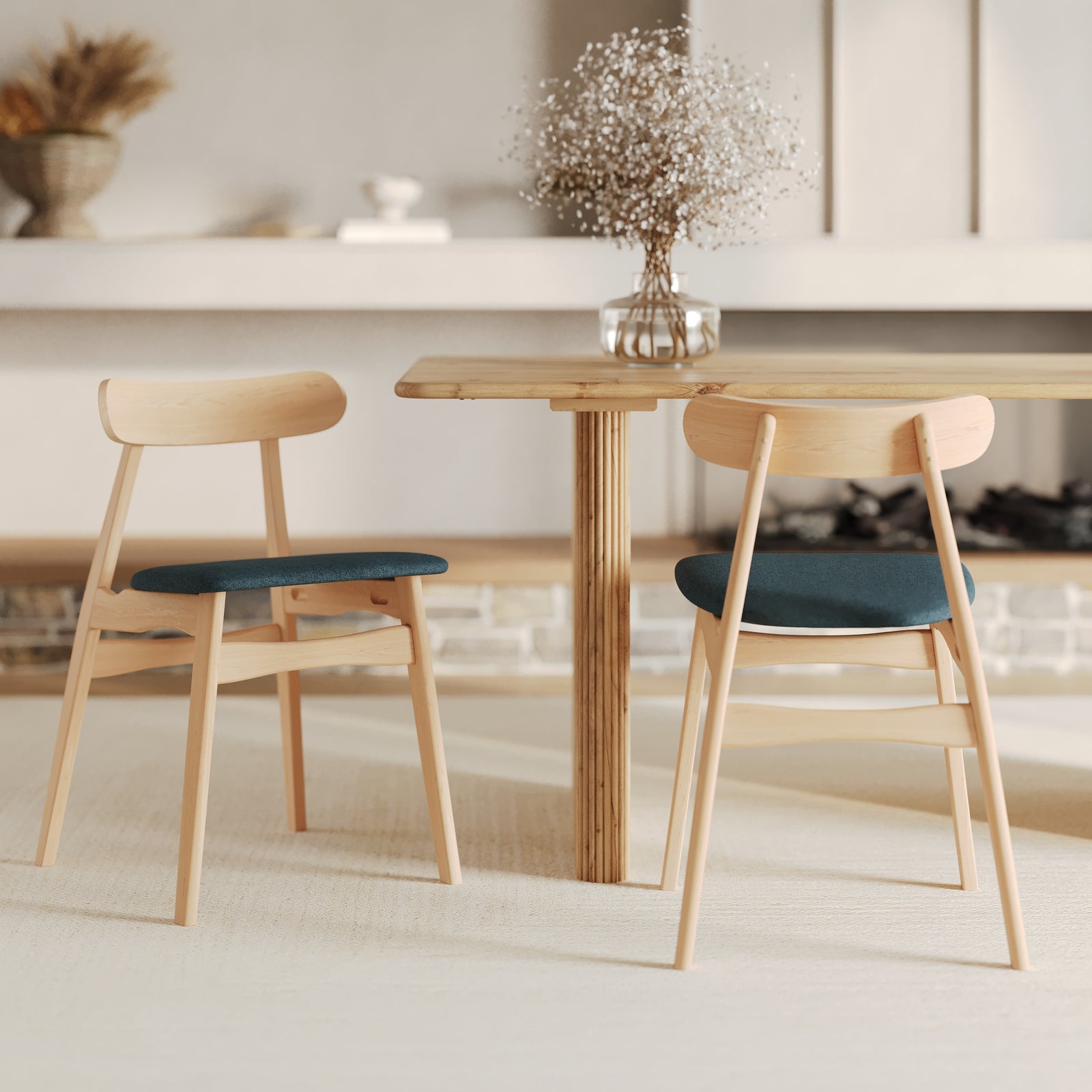 chaises lisette lot de 2 bois et tissu bleu