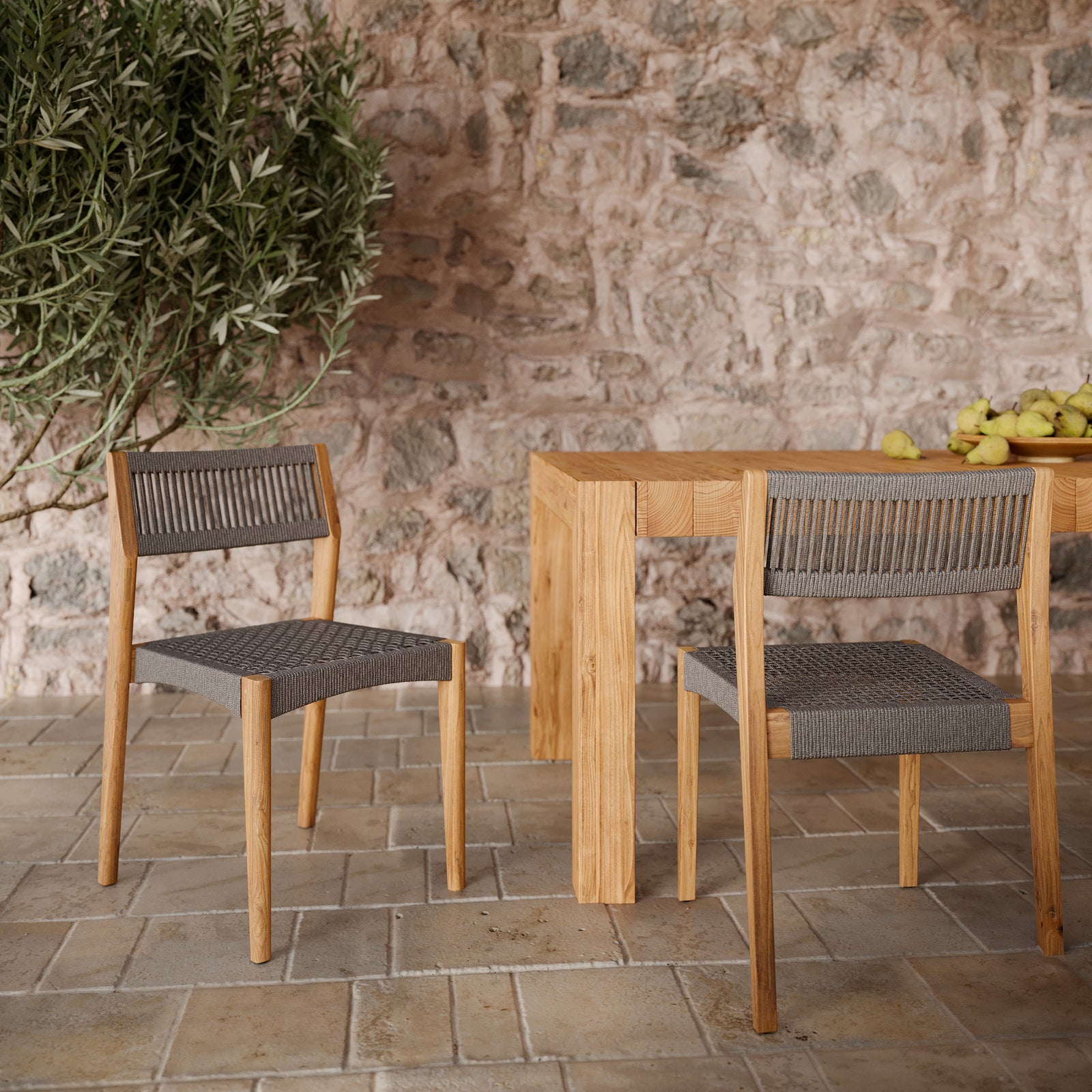 chaises nusa de jardin en bois de teck et_corde_gris