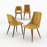 sedie Penelope confezione da 4 in velluto giallo, schienale alto asimmetrico, per la decorazione