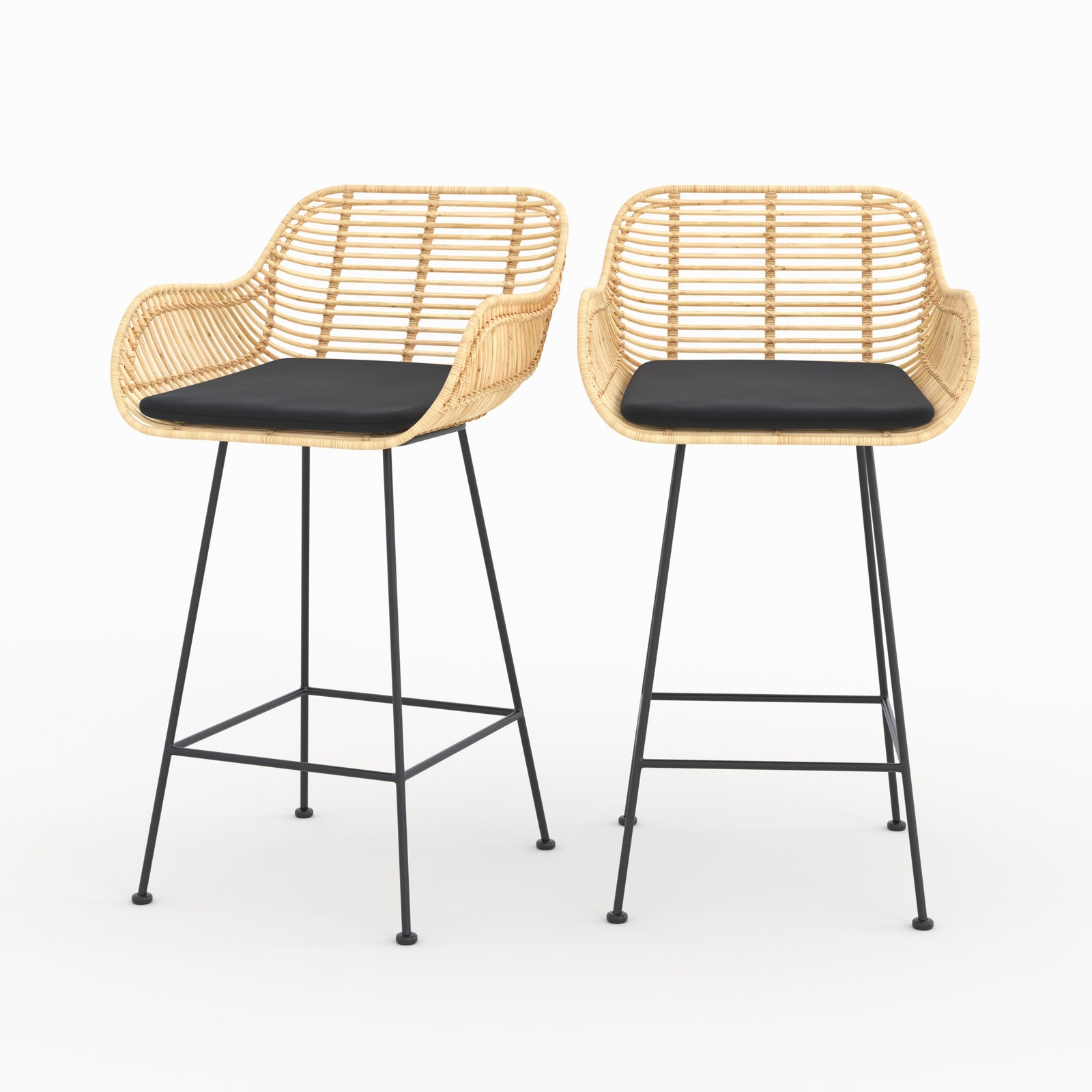 Chaises pops ilot central 66cm rotin tissu noir