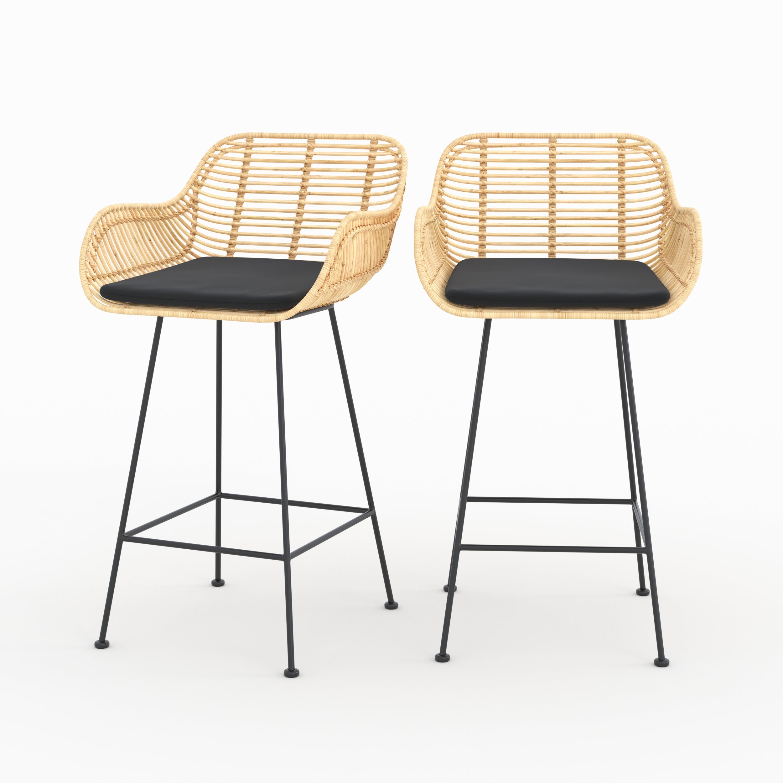Chaises pops ilot central 66cm rotin tissu noir