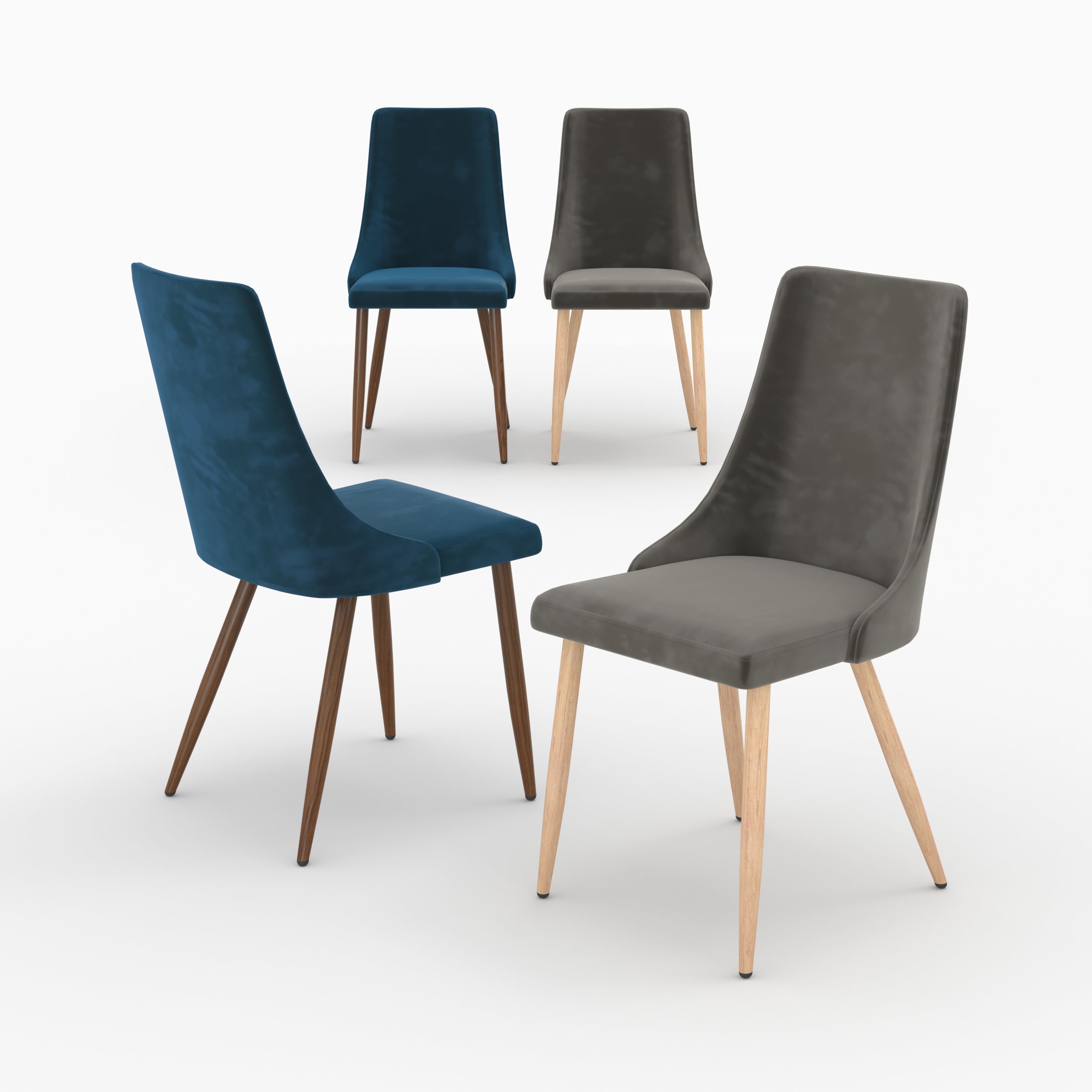 chaises vinni 4 pack velours bleu et gris haut dossier rendez vous deco
