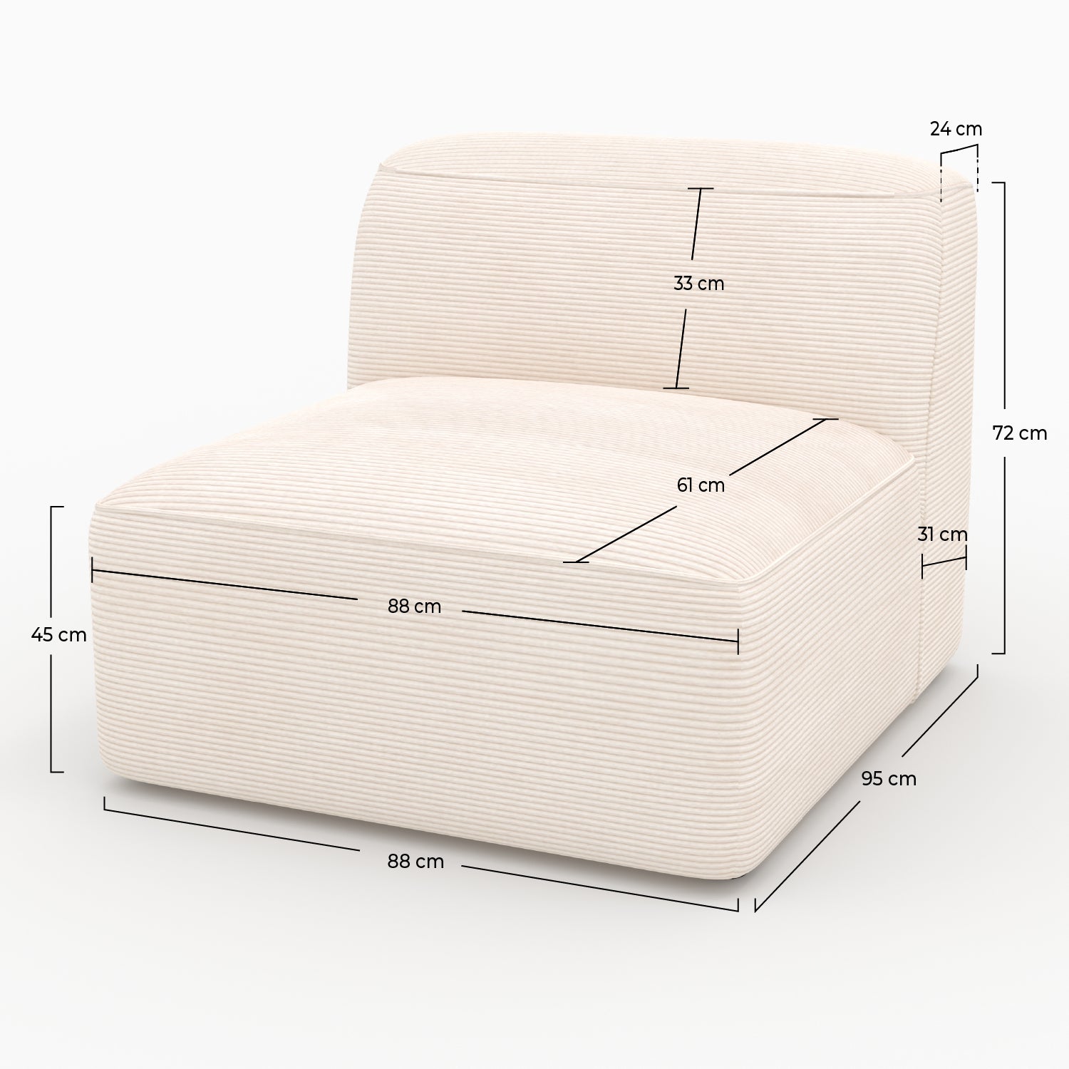 Chauffeuse modulable Mina blanc cassé velours style cocooning