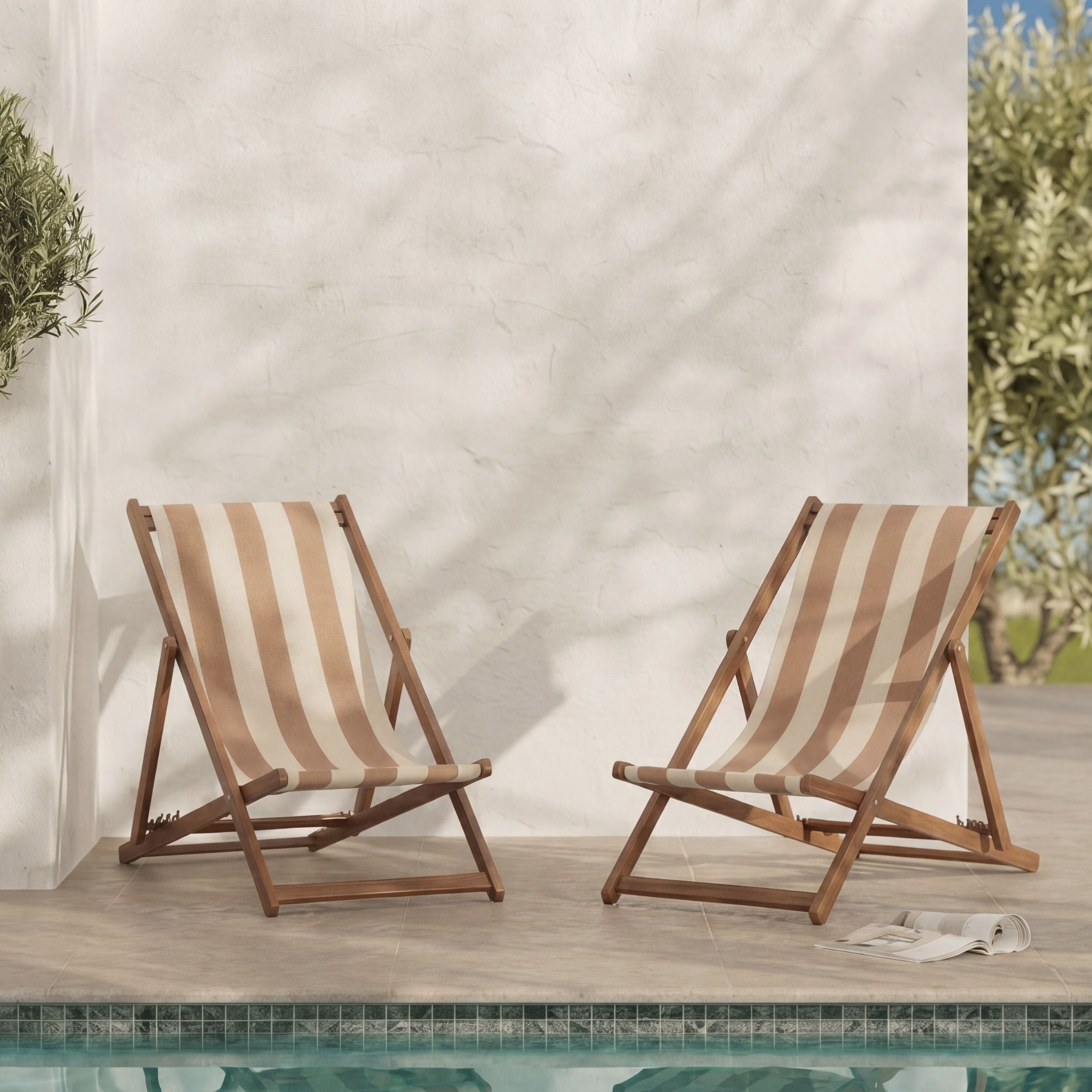 Chilienne de jardin bois et tissu rayé bohol beige et blanc