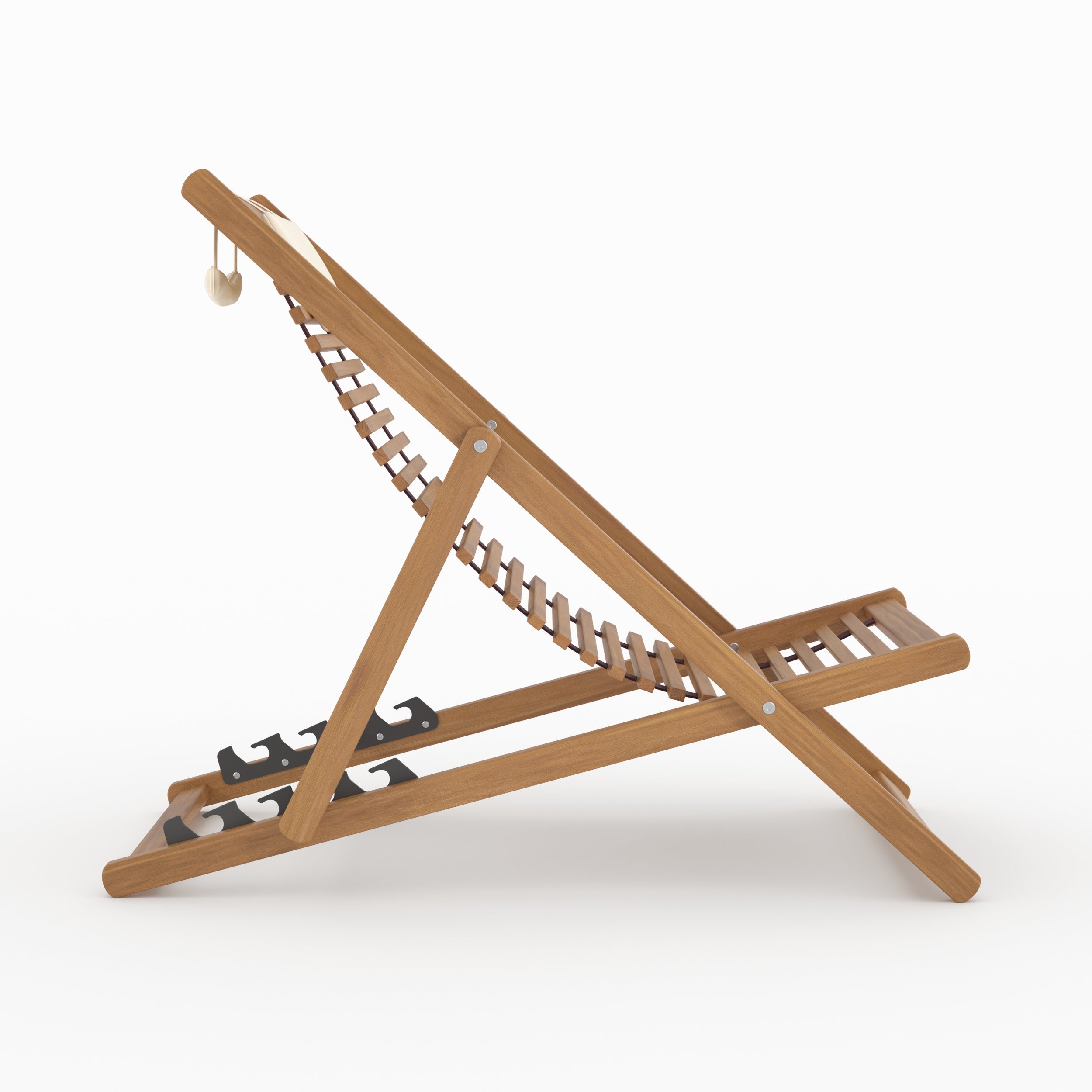 Chilienne pliante nacpan acacia bois vue côté mecanisme inclinaison