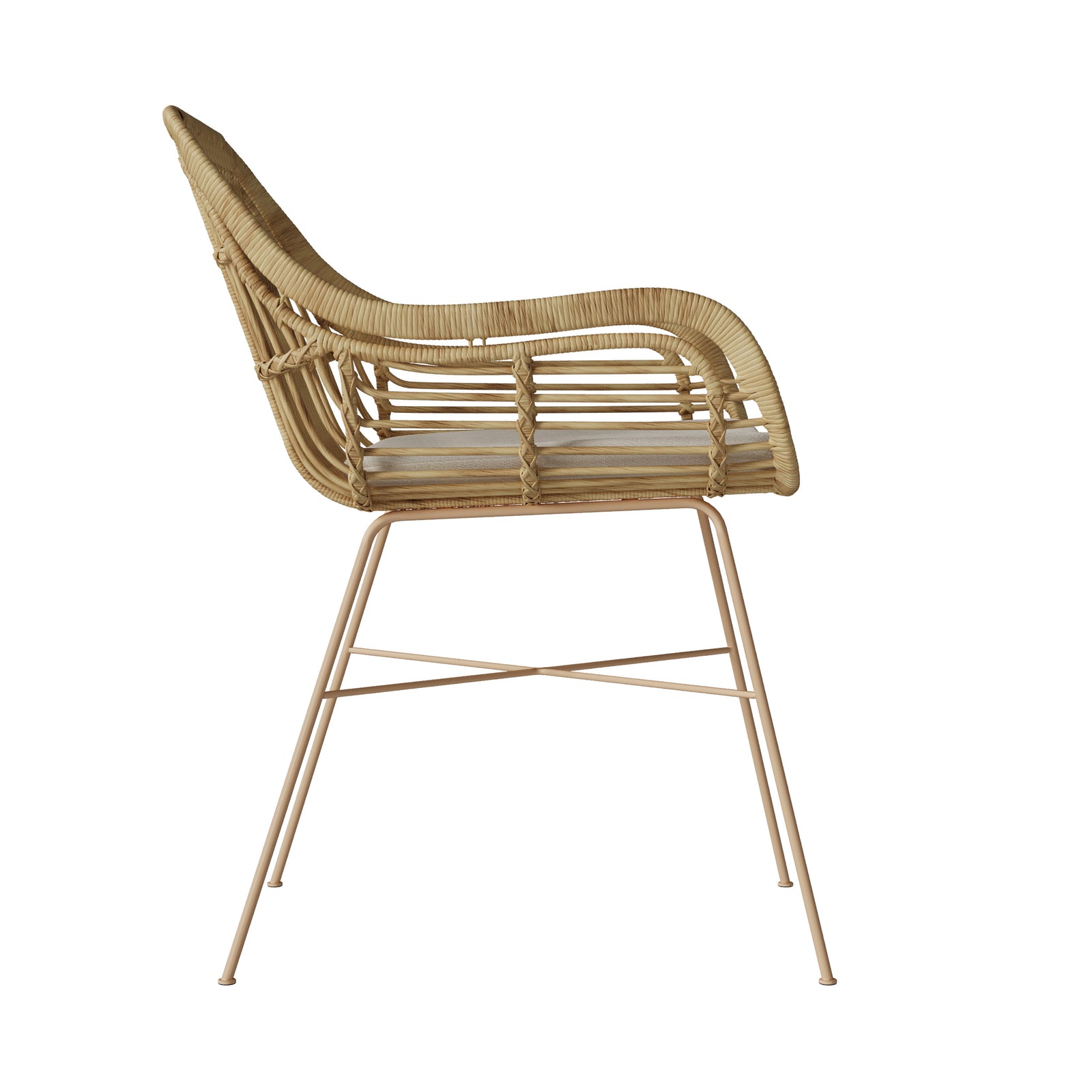 chaise Chiloe in rattan con gambe e cuscino beige