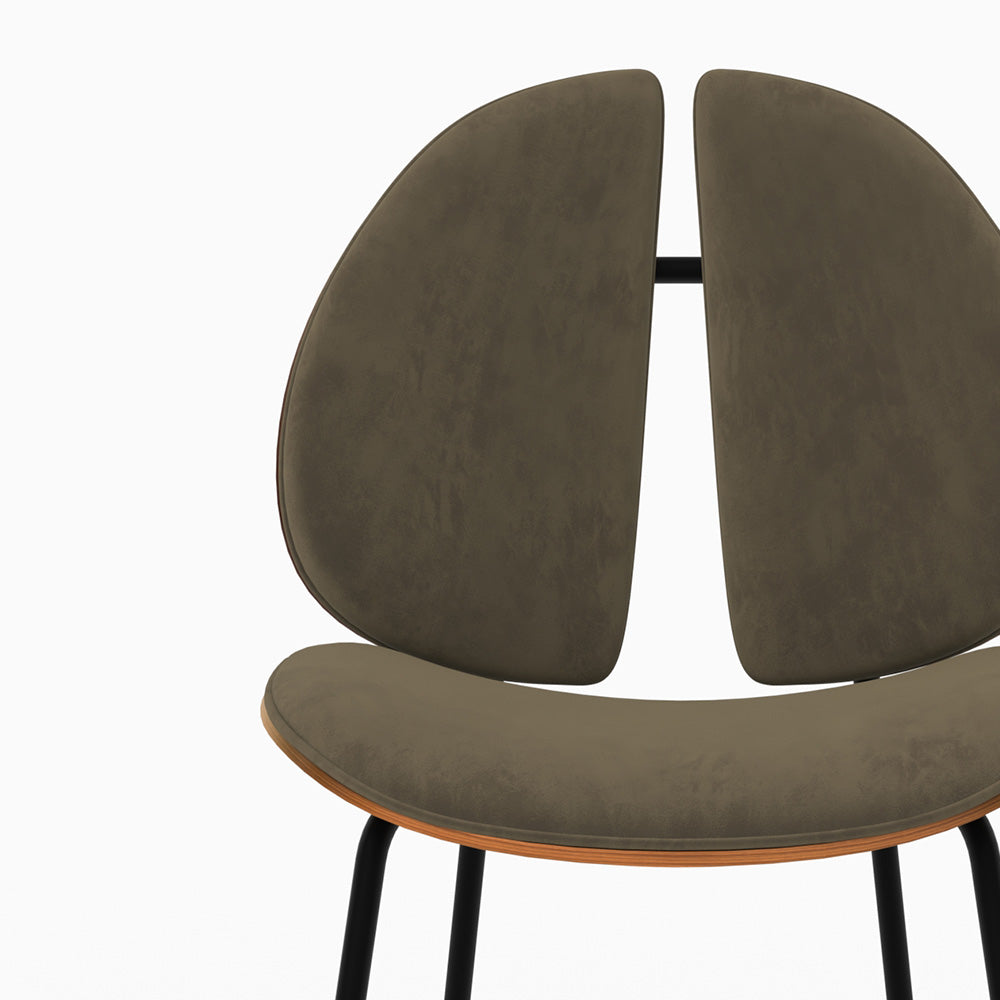 Coccinelle chaise kaki velours bois noyer