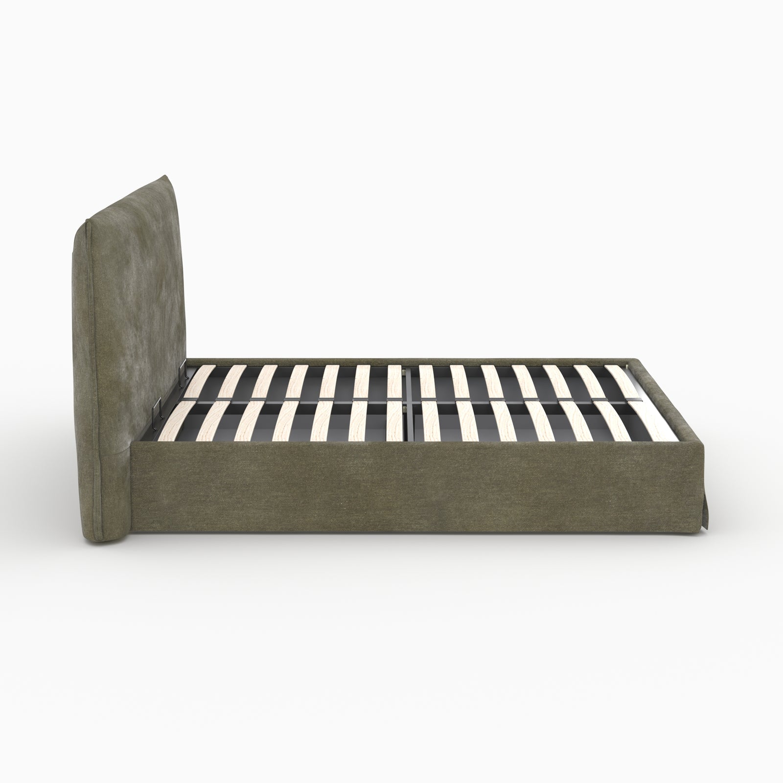 Coffre lit double Safia tissu vert olive 160x200cm