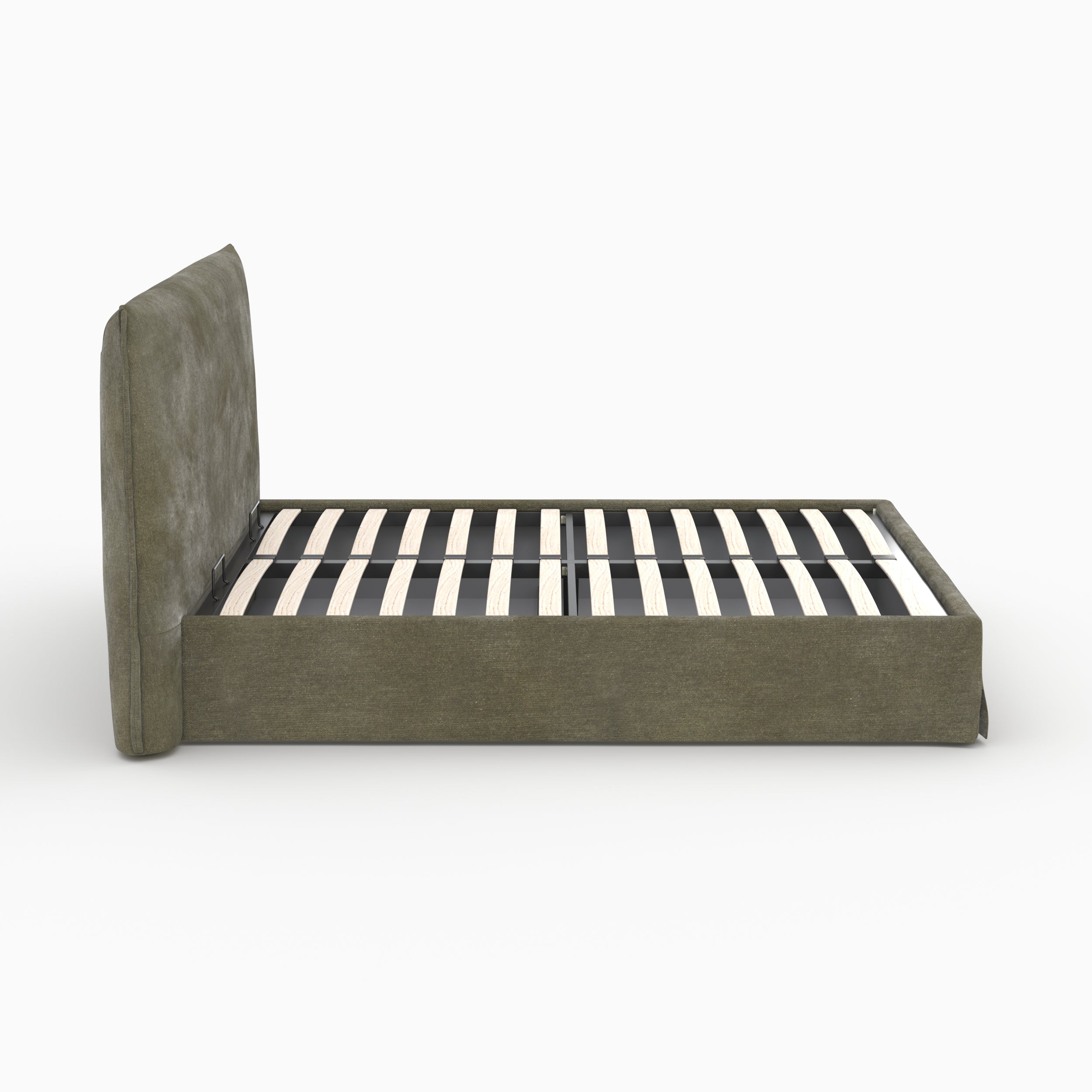 Coffre lit double Safia tissu vert olive 160x200cm